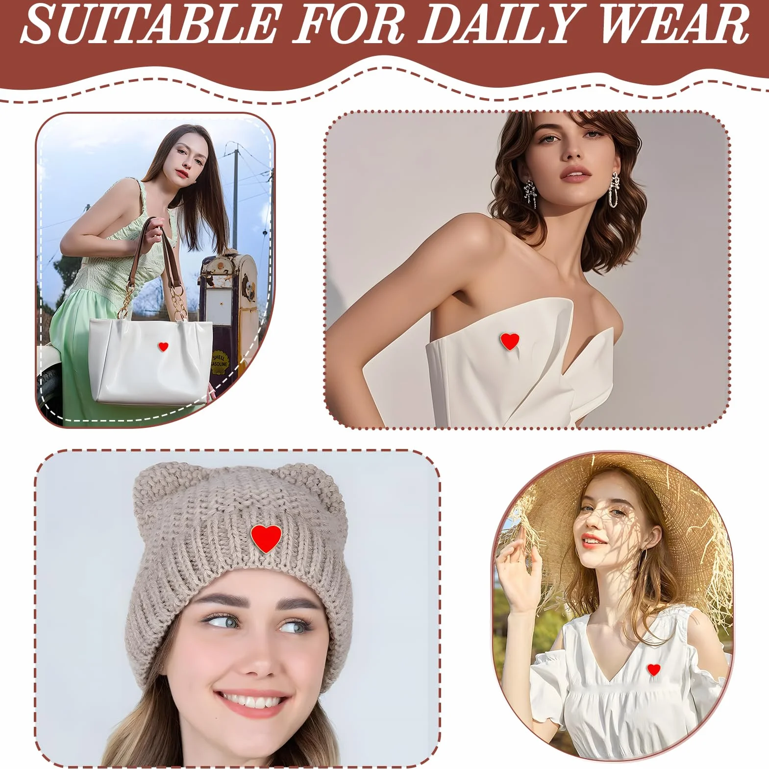 Broches Corazón Rojo Esmalte 12 Piezas Alfileres Ropa Bolsos Sombreros Accesorios Bodas San Valentín