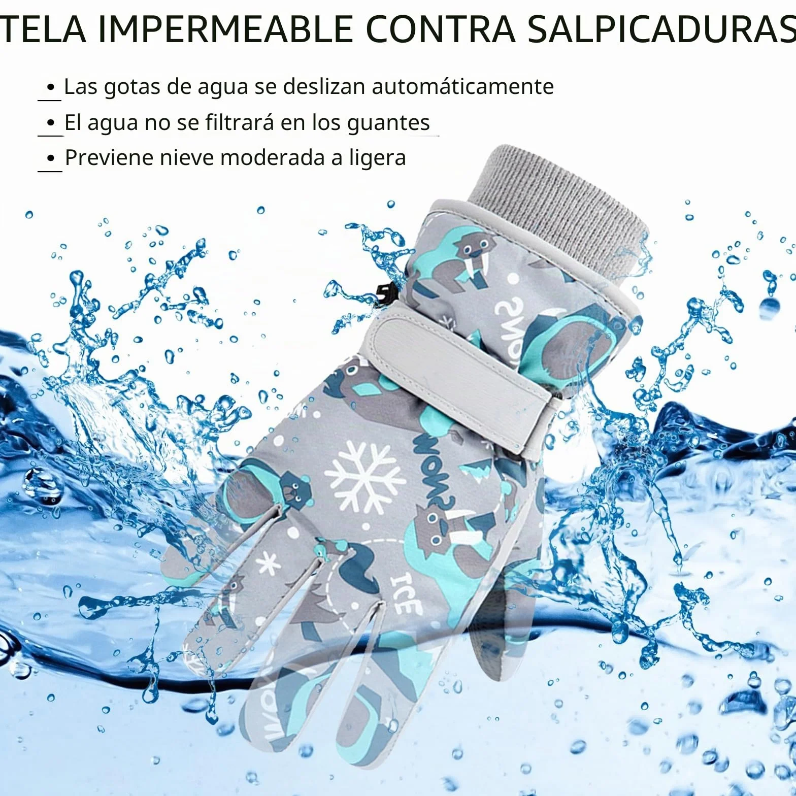 Guantes de Esquí Impermeables para Niños 7-9 Años