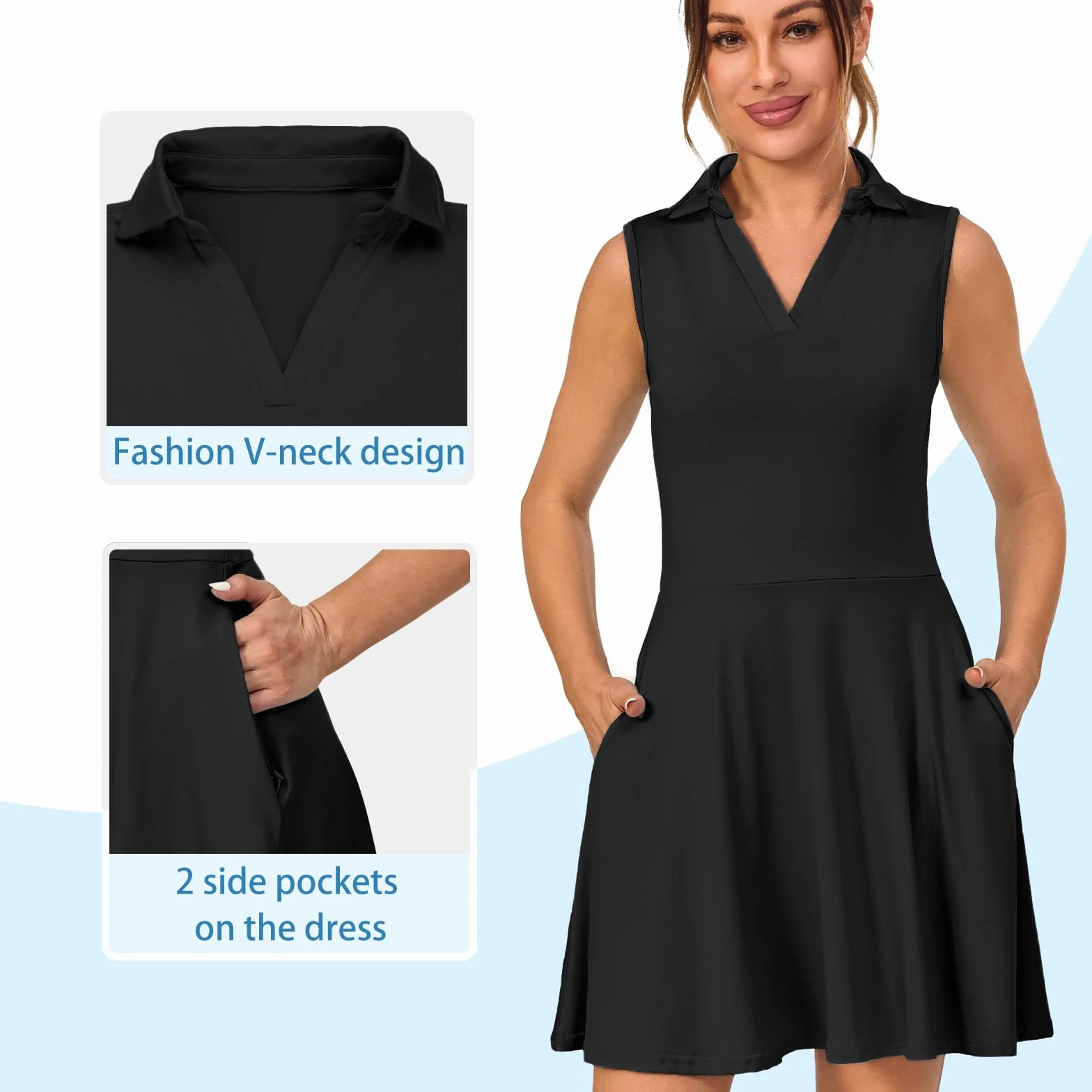 Vestido Tenis Mujer Deportivo con Pantalones Cortos Vestido Polo Bolsillos Golf sin Mangas Línea A Atléticos