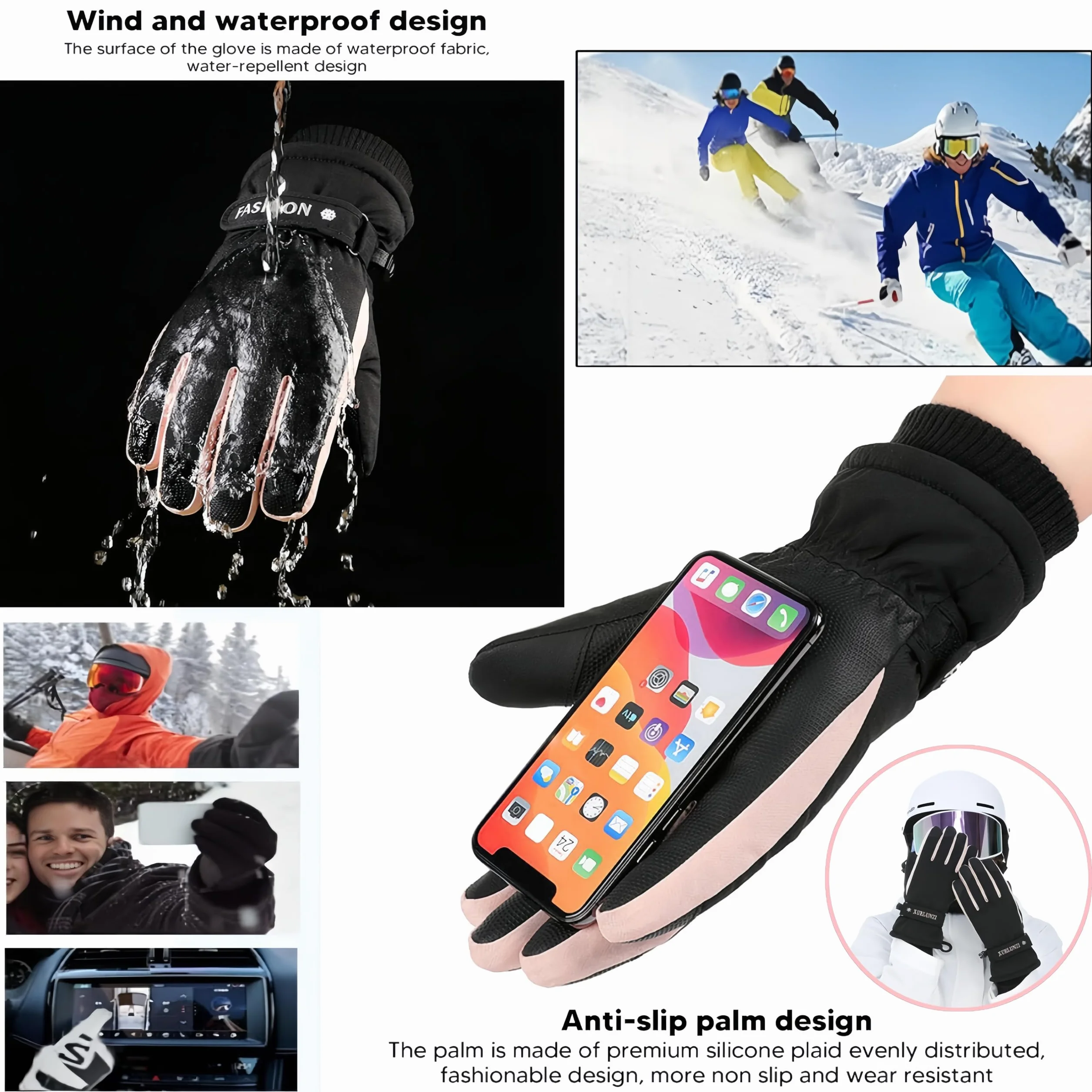 Guantes impermeables para pantalla táctil de invierno para mujer y hombre cálidos de esquí