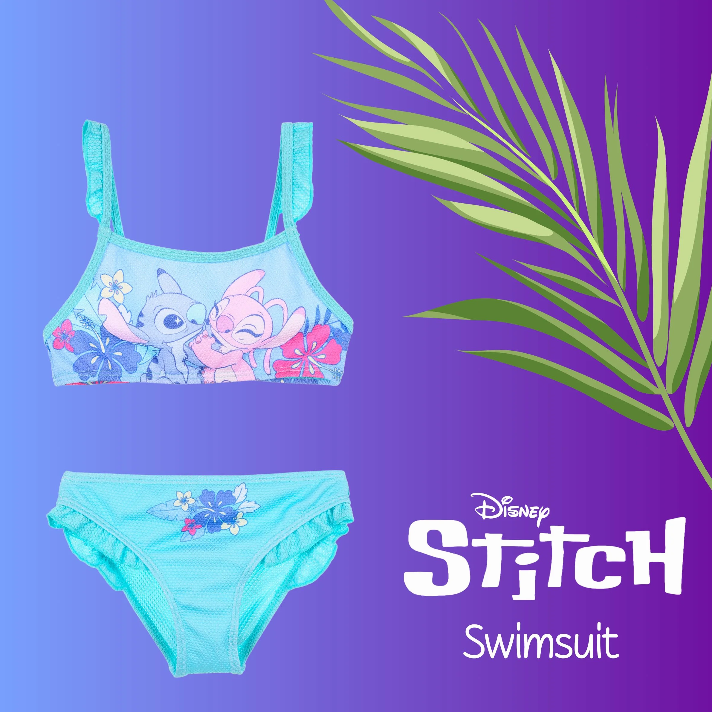 Disney Stitch y Angel Bikini para Niña, Bañador de Dos Piezas Arco Iris, Natación Infantil Tallas 3-8 Años