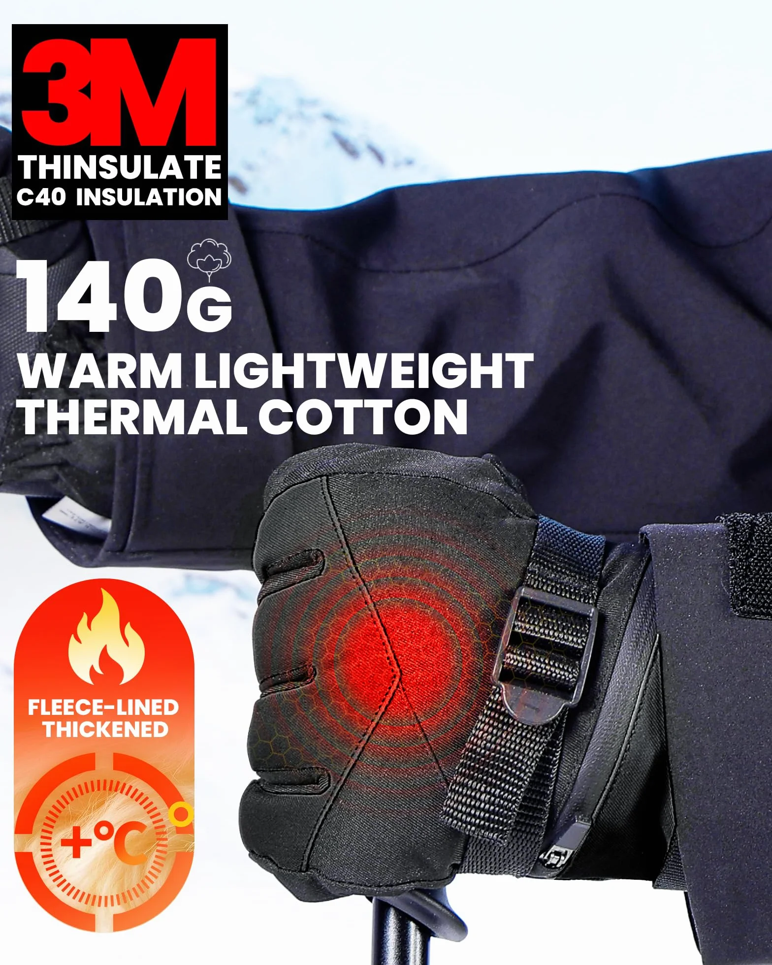 OutdoorMaster 3M Thinsulate - Guantes de Nieve para Mujer y Hombre, Guantes de Snowboard cálidos para Invierno, Impermeables, térmicos con Doble Bolsillo para esquí, Snowboard, Deportes de Invierno