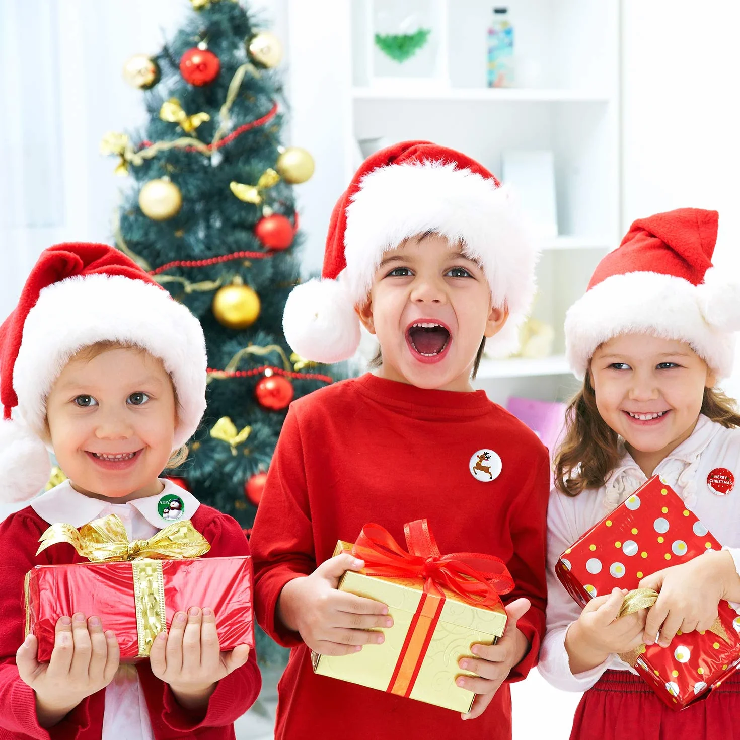 FEPITO 36 Pcs Botones de Feliz Navidad Botones Mini Pinback con Tarjetas de Navidad para Niños Suministros Fiesta de Navidad