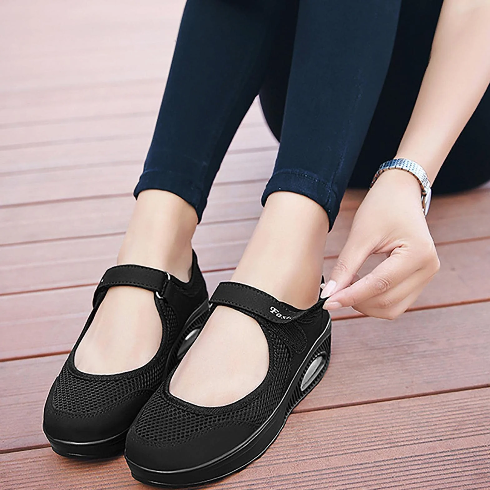 ZORQ Zapatos de caminar tejidos ortopédicos con suela gruesa para mujer - Zapatos de malla