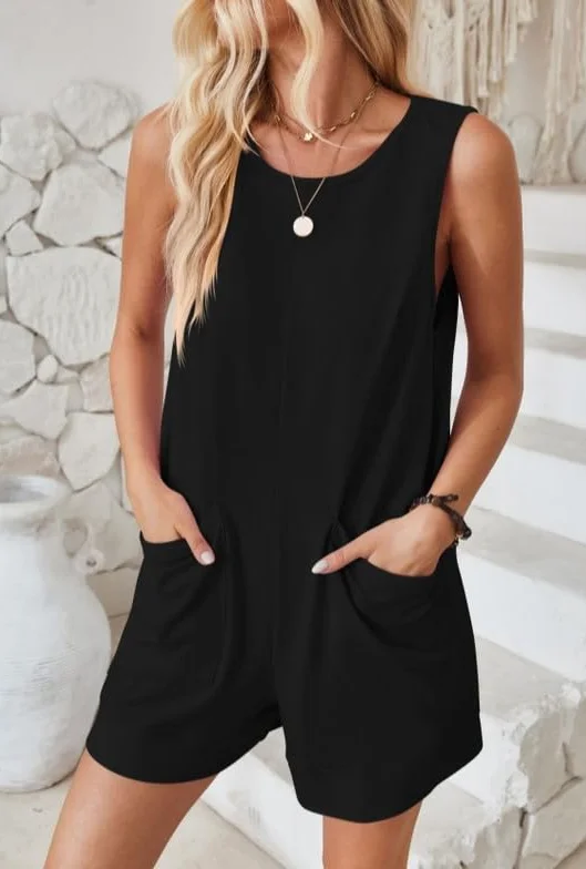 Haibang Jumpsuit Elegante Mono Mujer Verano Corto Sin Mangas Cuello Redondo Peto Casual