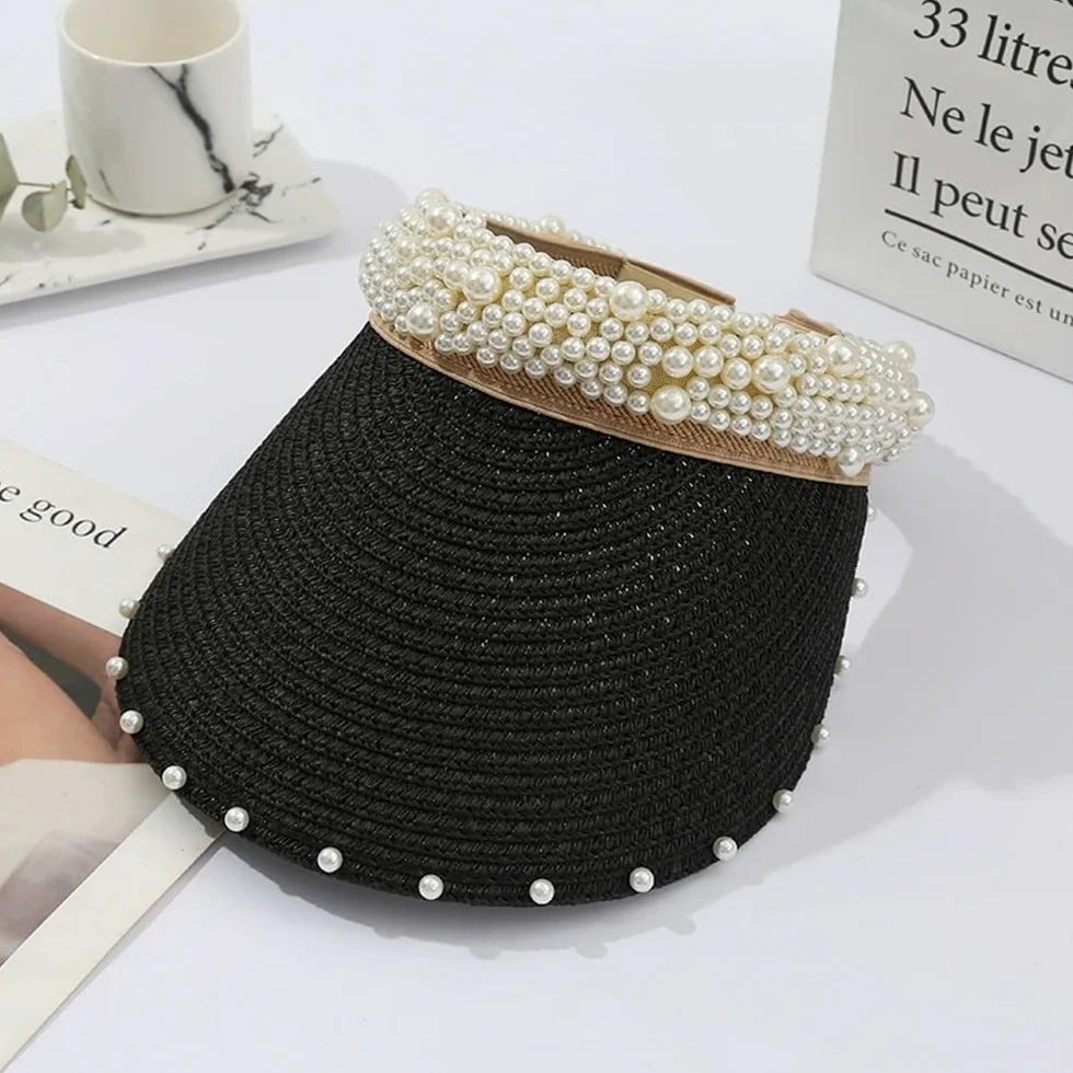 Visera Solar Mujer Sombrero de Playa Informal con Parte Superior Hueca Perla for Mujer para Pesca Correr