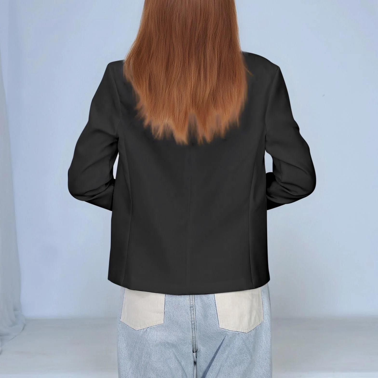 Chaqueta Formal Niña Liso Solapa Traje Frente Abierto Top Manga Larga Talla 5-14 Años