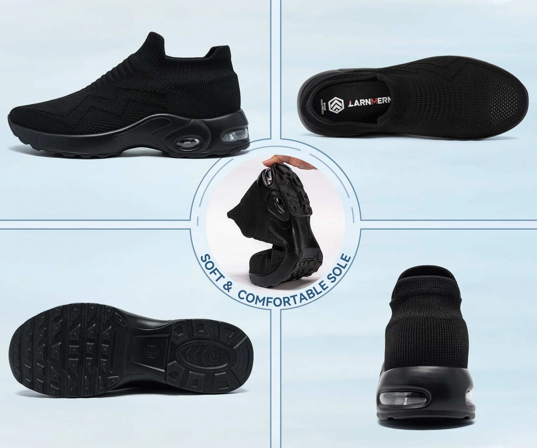 LARNMERN Zapatillas de Seguridad Mujer Sin Cordones Punta de Acero Calzado de Trabajo Ligero Respirable