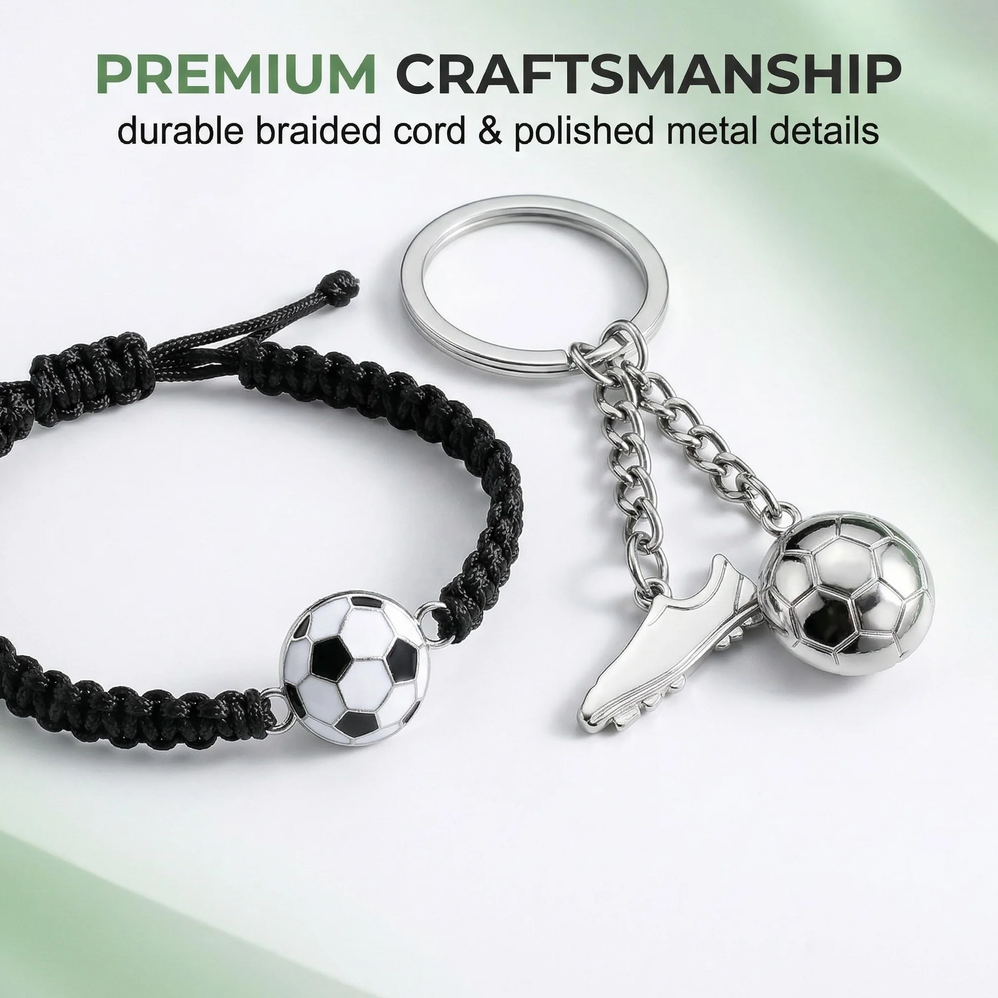 Set Pulsera de Fútbol Trenzada + Llavero de Botín Metálico, Regalo para Aficionados