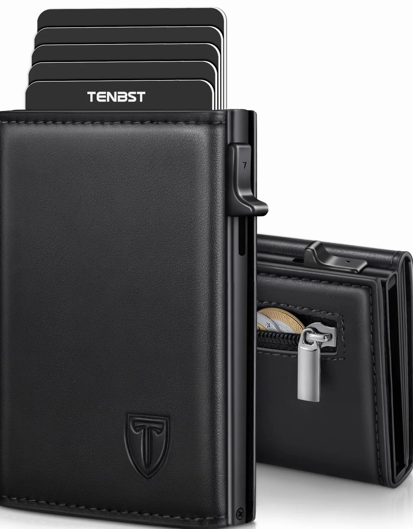 Cartera Hombre Cuero Tarjetero Bloqueo RFID Pequeño Crédito Billetes Monedas Caja Regalo