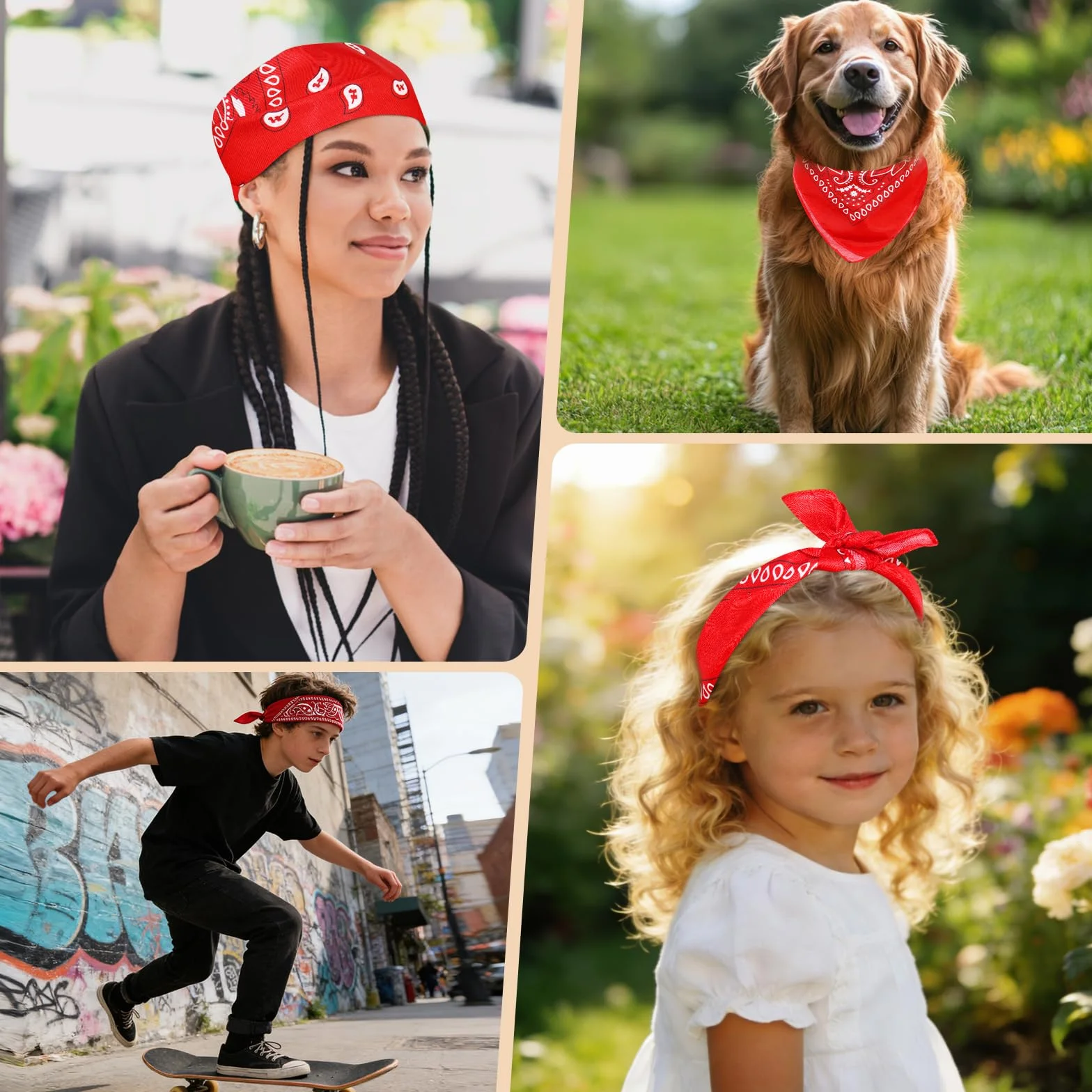 Morcheiong 8 bandanas de cachemira pañuelo para la cabeza rojo