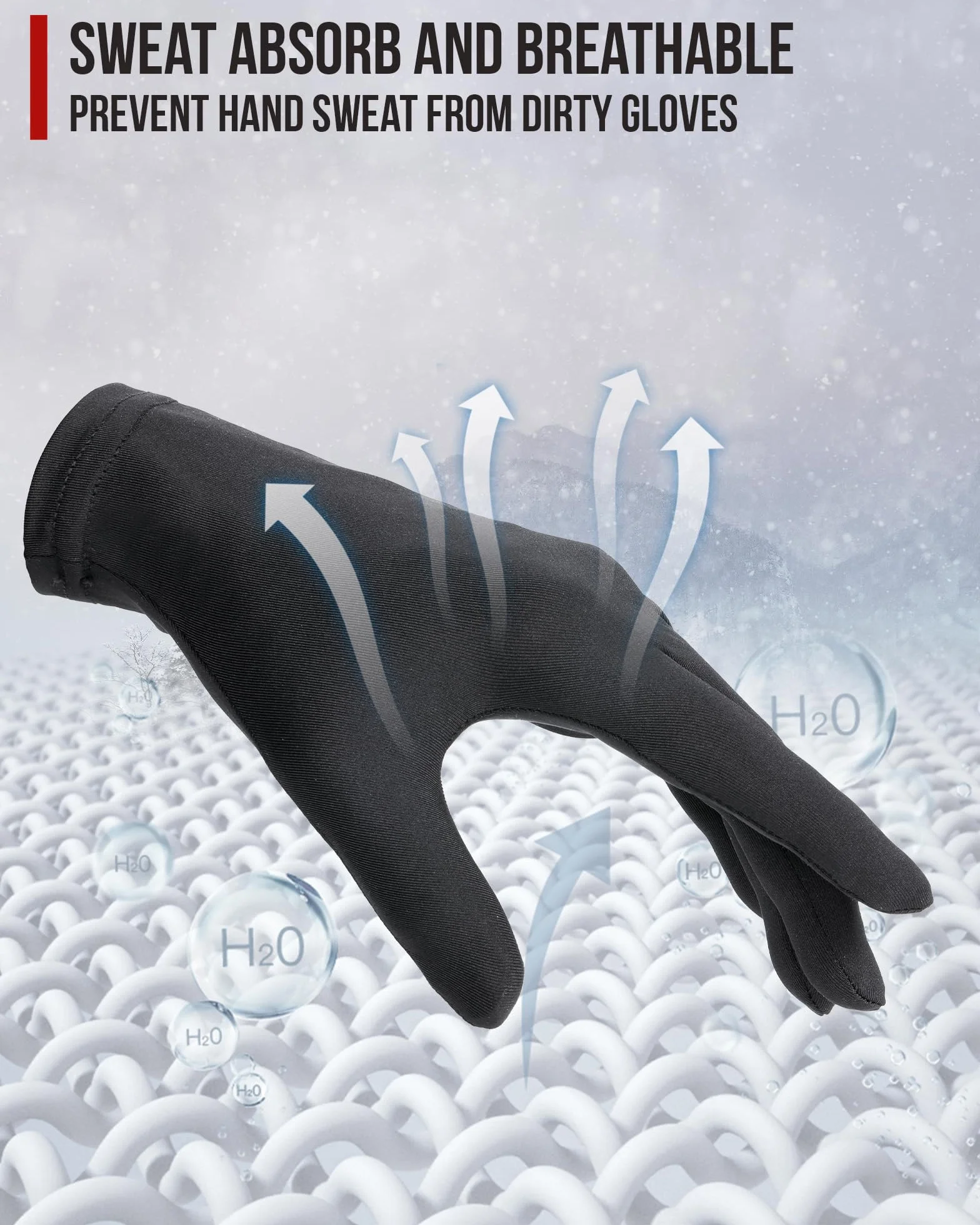 BORLENI Guantes Antisudor Delgados Secan Rápido Elasticidad Ultraligero para Ciclismo Correr Senderismo Esquiar Talla única Negro