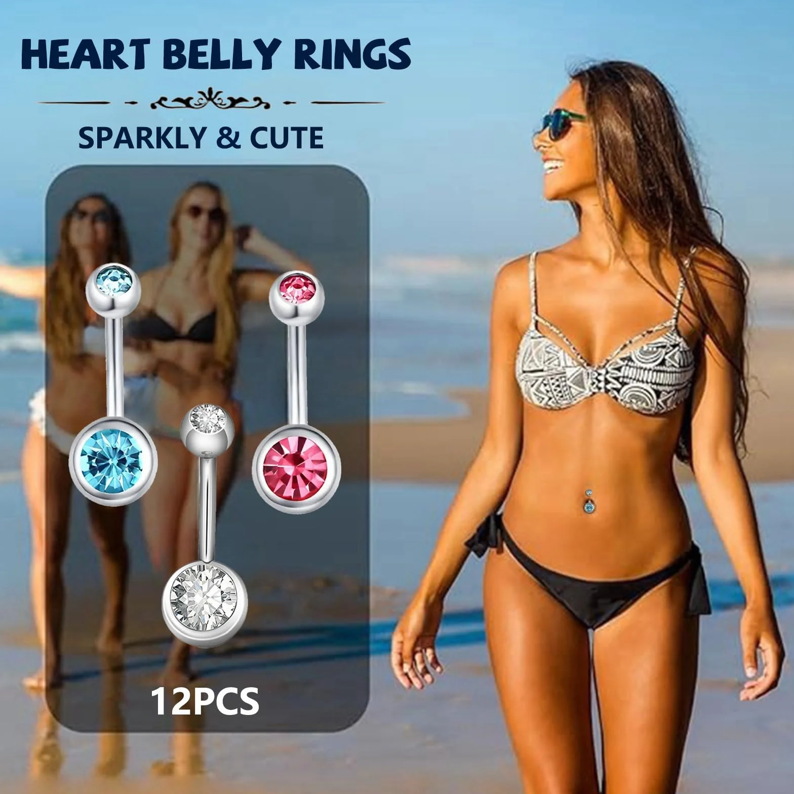 Aucuu 14G Acero Inoxidable Piercing Ombligo Barra Curvada Circonita CZ Cúbica Perla Joyería
