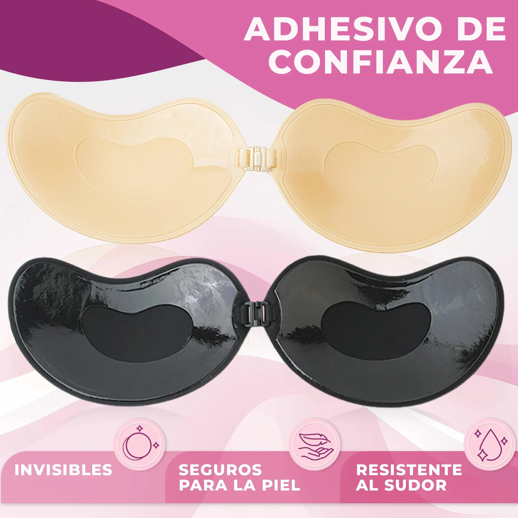 Sujetador Invisible Push Up Adhesivo Hipoalergénico Reutilizable Realce Natural Beige y Negro