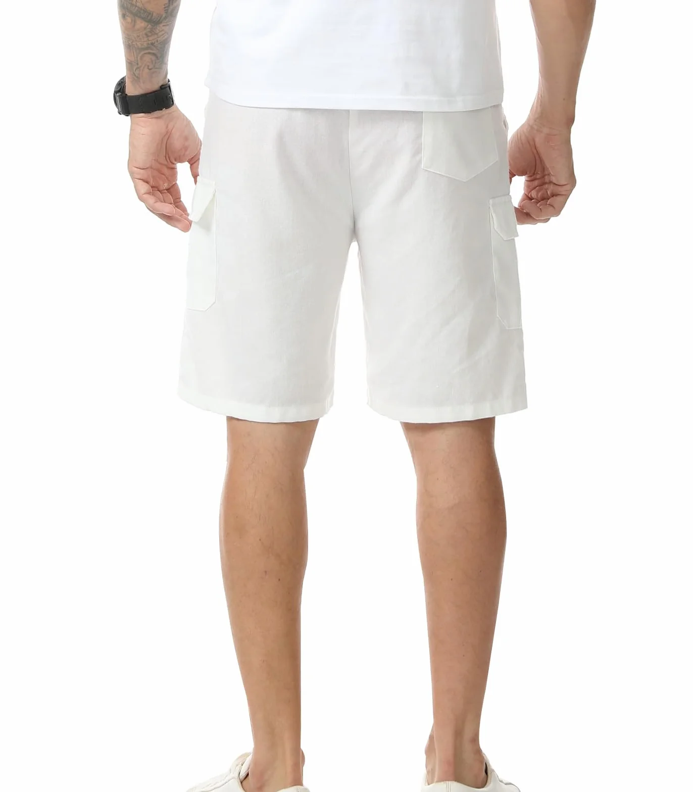 Bermudas Hombre Lino Verano Shorts Cargo Múltiples Bolsillos Cintura Elástica