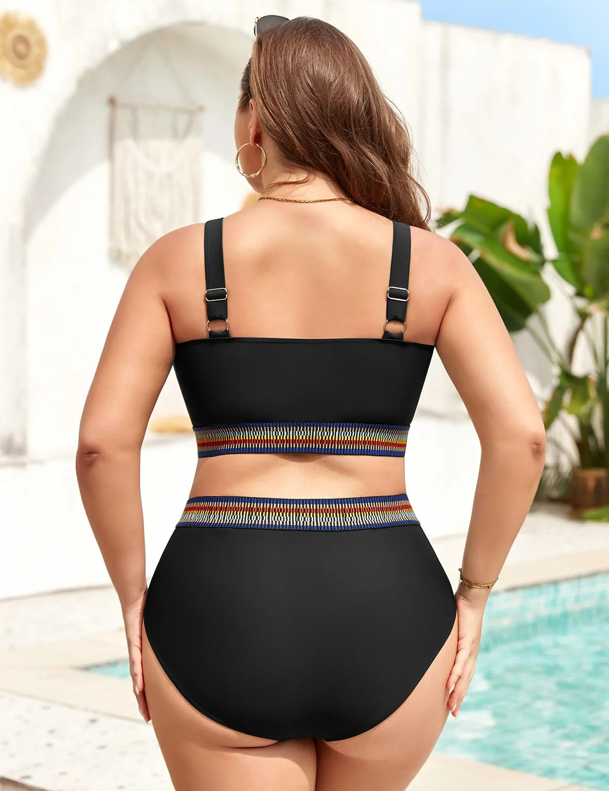 Bikini Mujer Talla Grande Cintura Alta Push Up Cuello En V Sexy Bañadores 2 Piezas