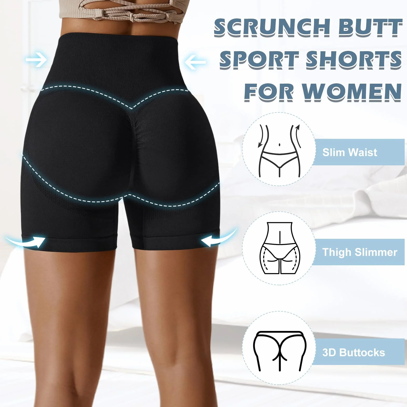 Pantalones Cortos Mujer Elásticas Leggins Push Up Cintura Alta para Gym Fitness
