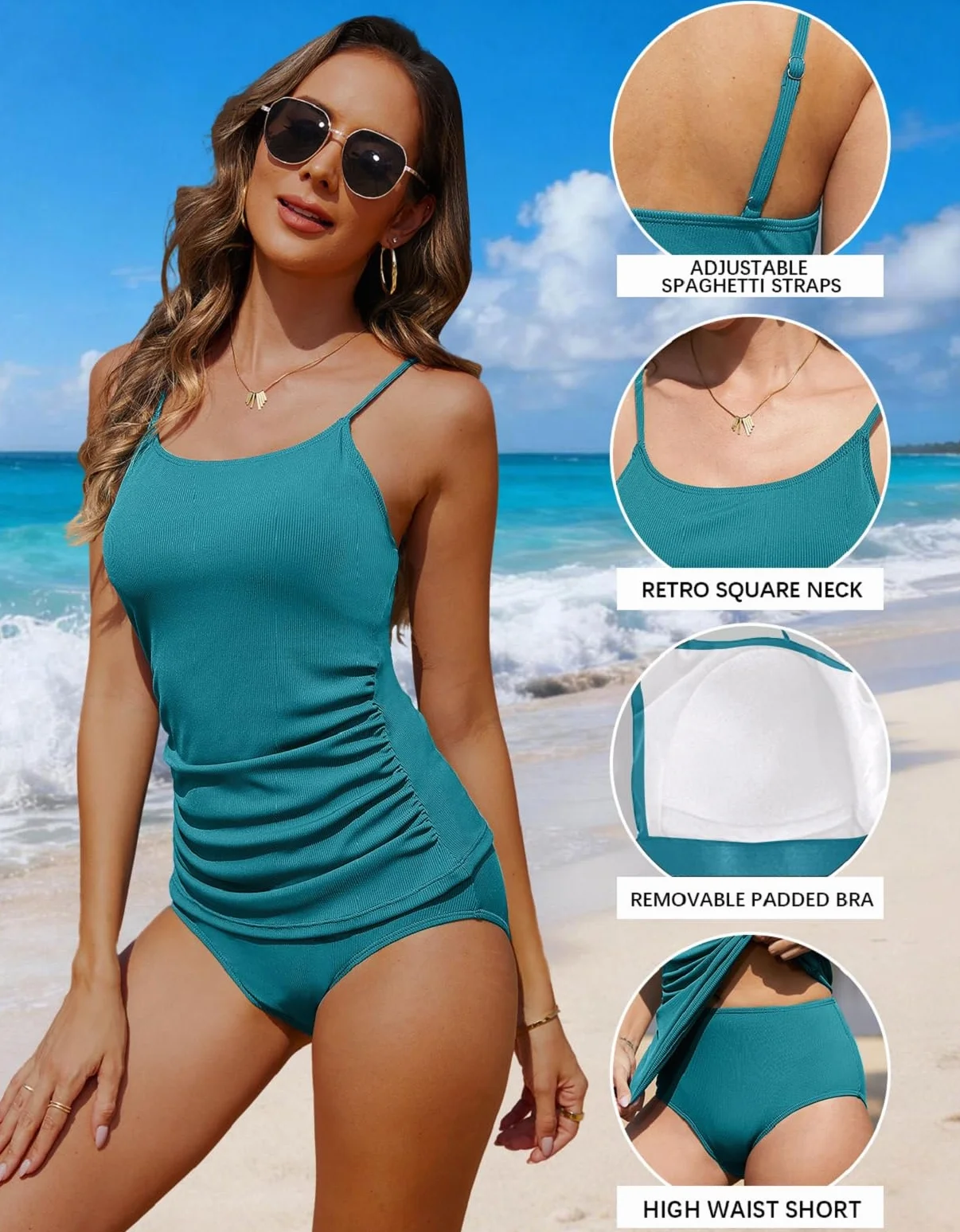 CheChury Tankini Mujer Bañadores Dos Piezas Verano Push Up Tallas Grandes Traje de Baño 2 Piezas con Tanga Vientre Plano Bikini Ropa Playa