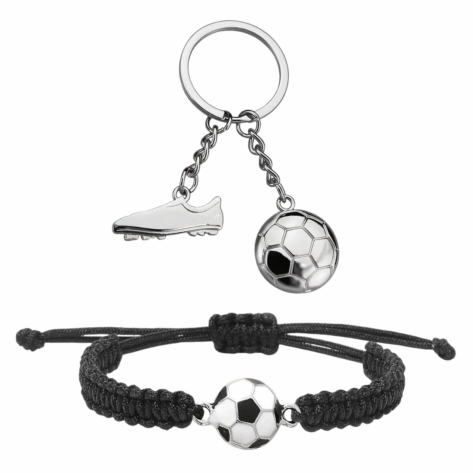 Set Pulsera de Fútbol Trenzada + Llavero de Botín Metálico, Regalo para Aficionados
