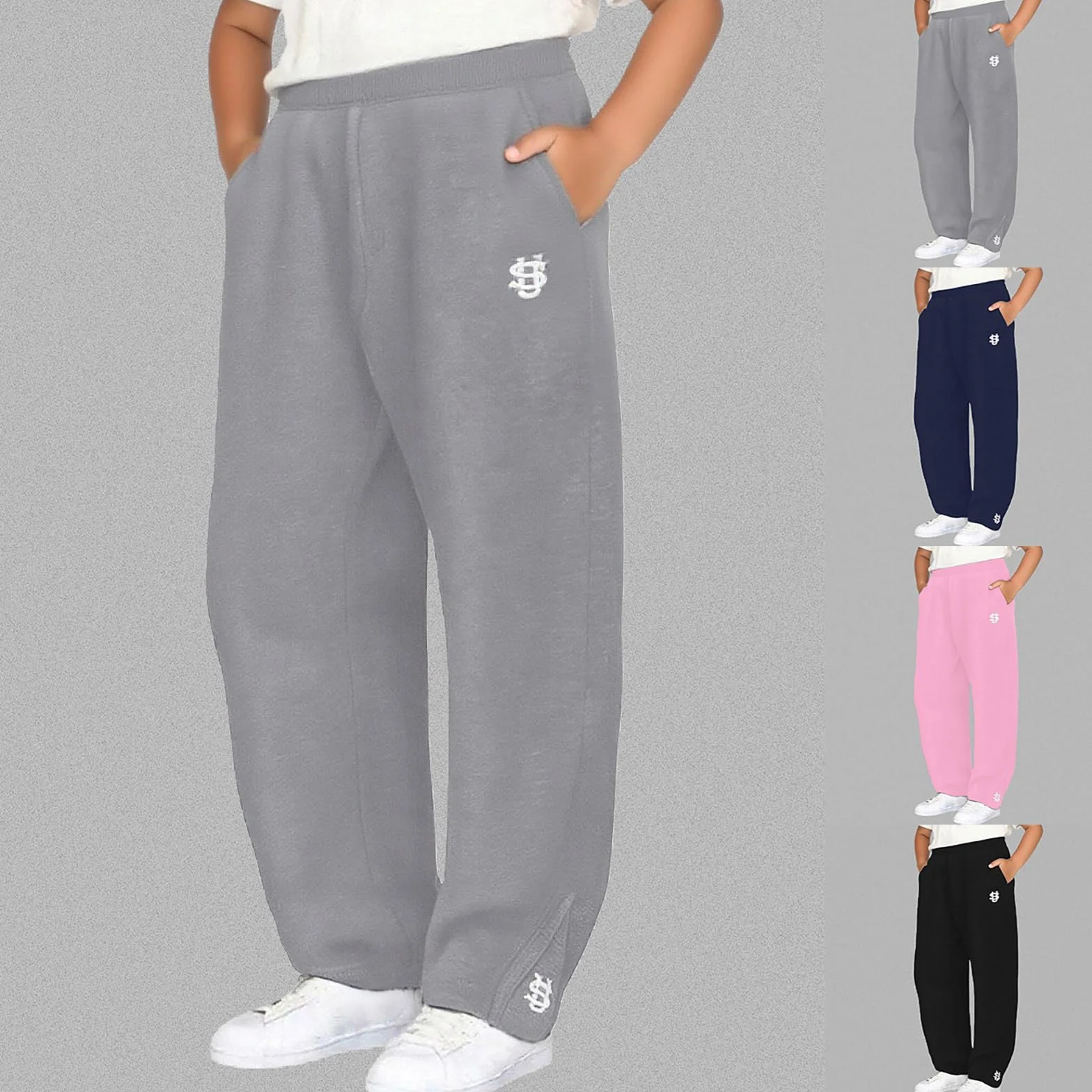 Pantalones de chándal holgados para niños adolescentes algodón cordón bolsillos pierna ancha cintura elástica