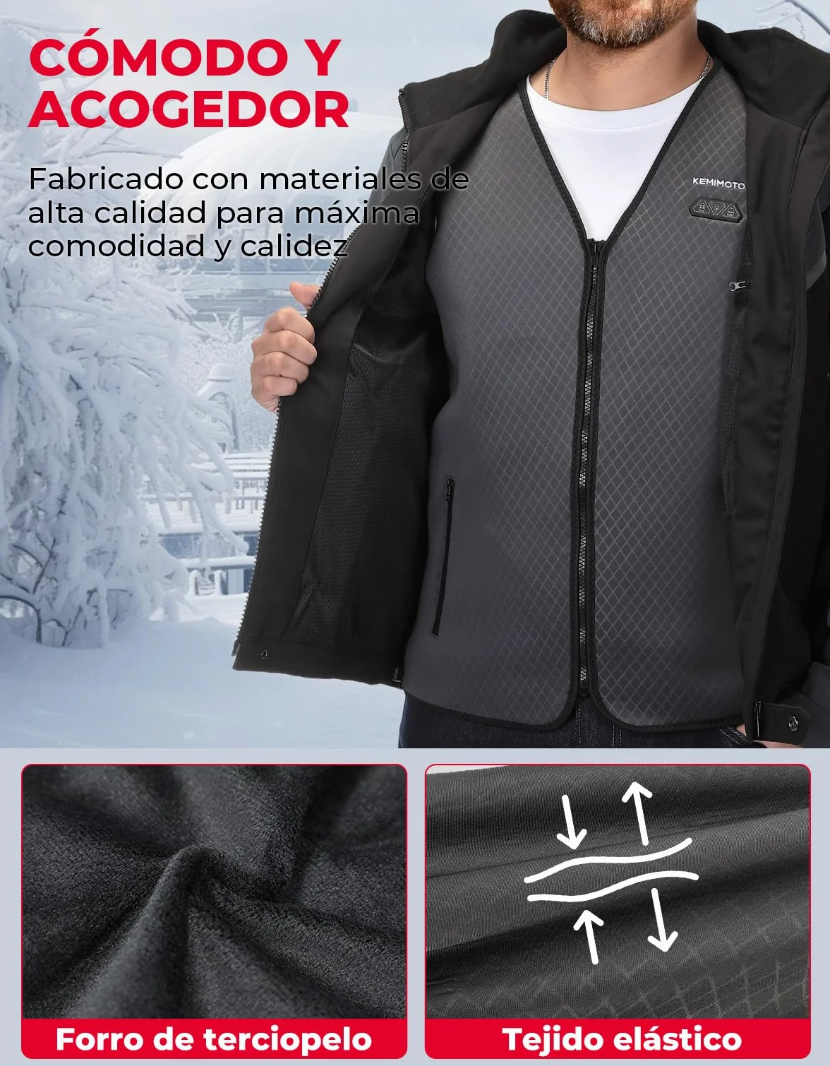 Chalecos Calefactables KEMIMOTO para Hombre 6 Zonas de Calor, Esquí Pesca Moto (Sin Batería)