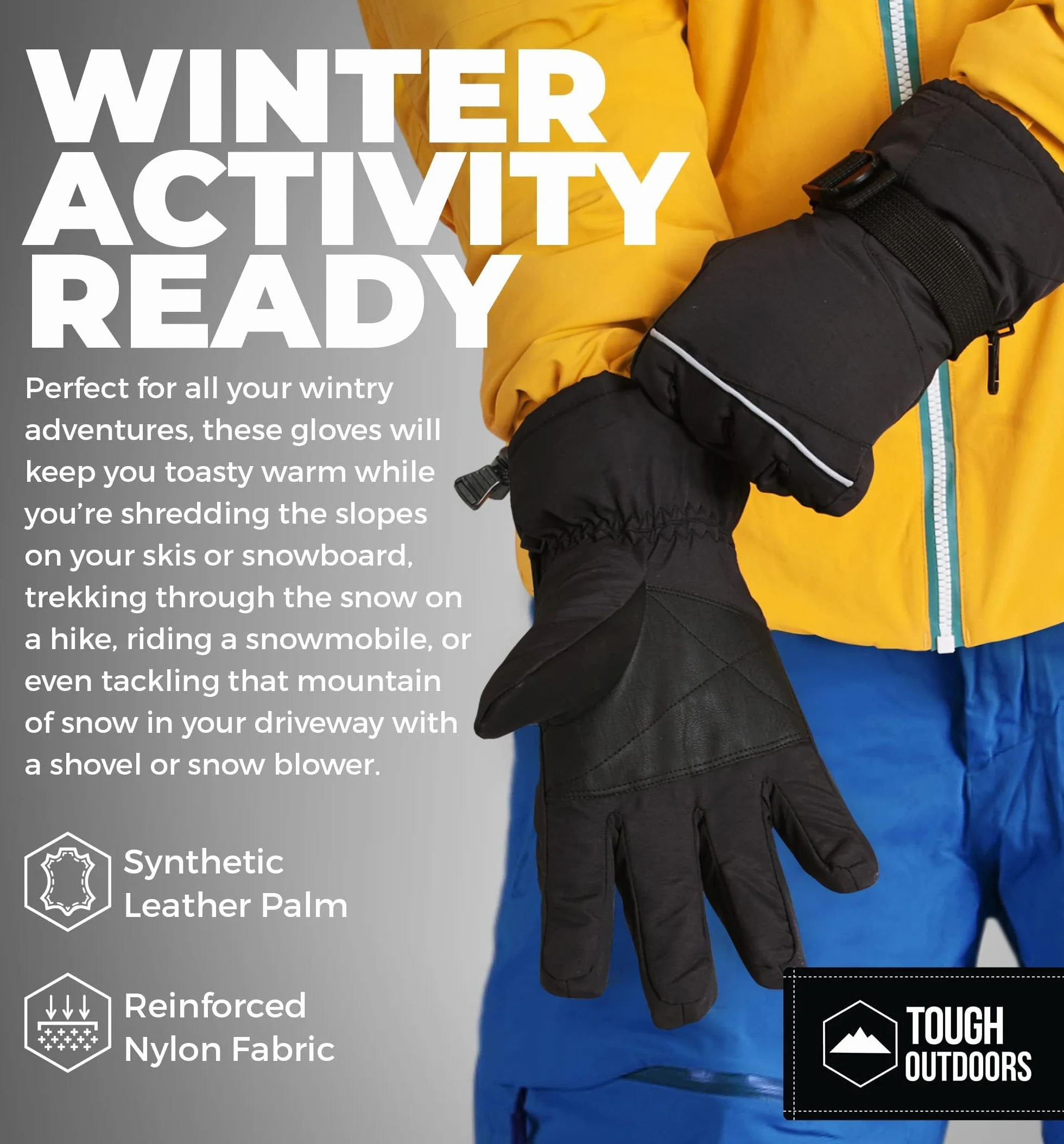 Tough Outdoors Guantes de esquí - Guantes térmicos Impermeables para Nieve - Guantes aislados para Snowboard para Mujeres y Hombres - Guantes de Invierno para Nieve y esquí