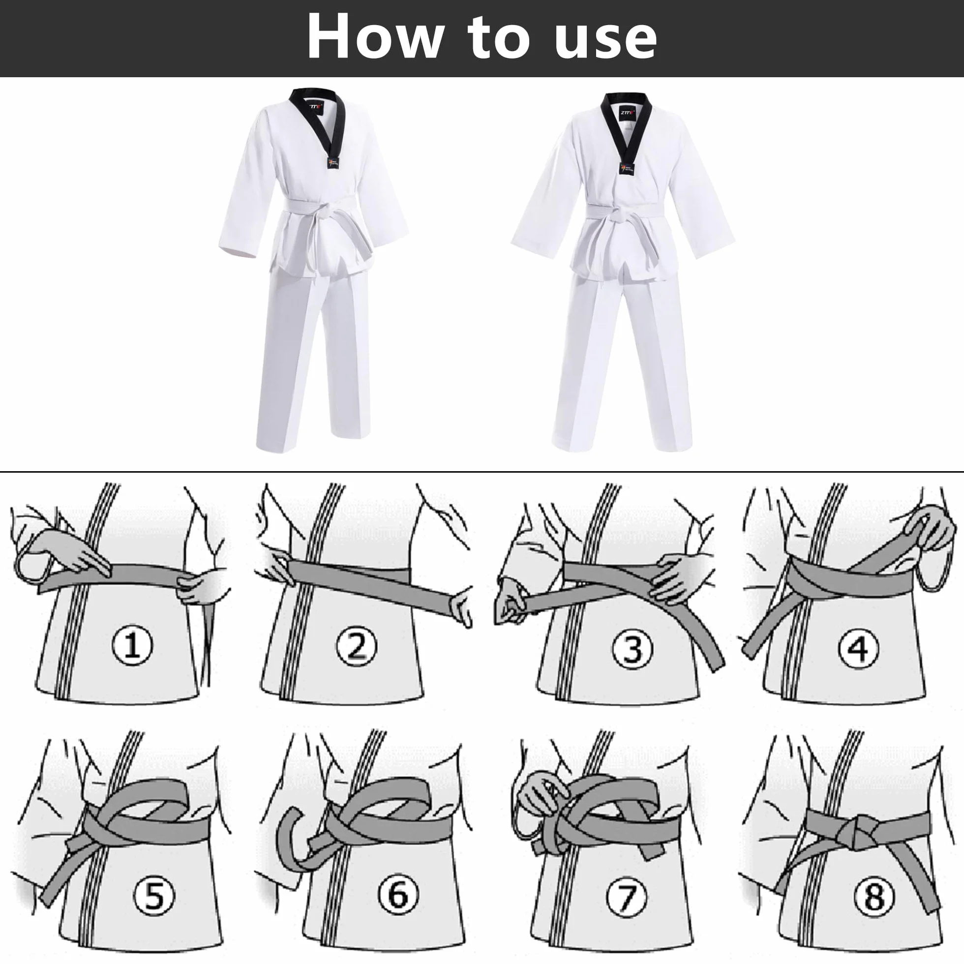 Cinturón Karate Judo Taekwondo Aikido Blanco Tela Gruesa 2 Piezas Artes Marciales