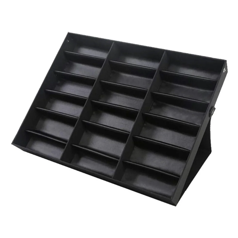 Venus valink 18 Rejillas Gafas Pantalla Caja, Organizador Variedad de Sol Anteojos Funda Almacenamiento, Almacenaje Estante Soporte Contenedor, Joyería Relojes Mostrar Bandeja, Negro