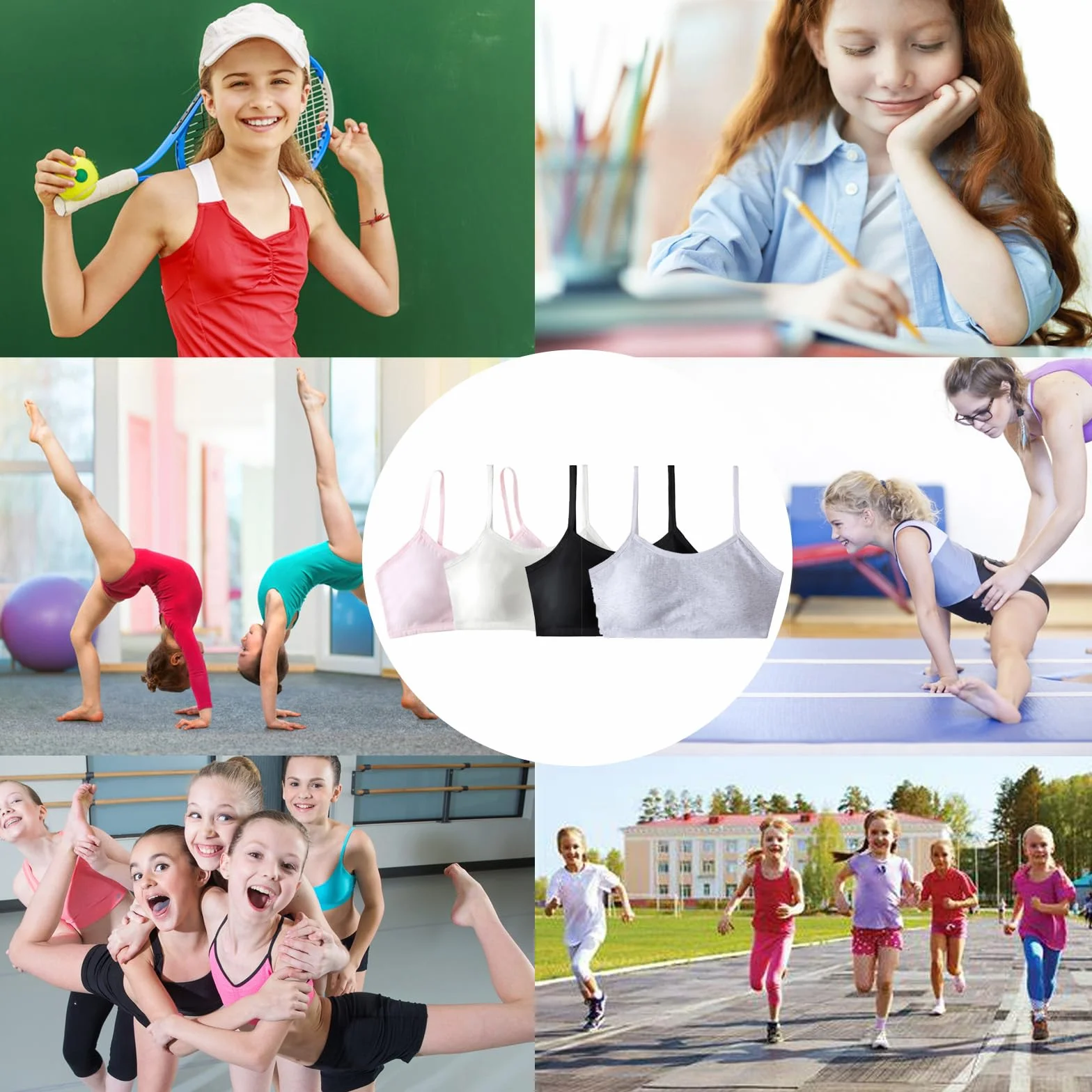 Sujetador Deportivo para Niñas 4 Piezas Algodón Top