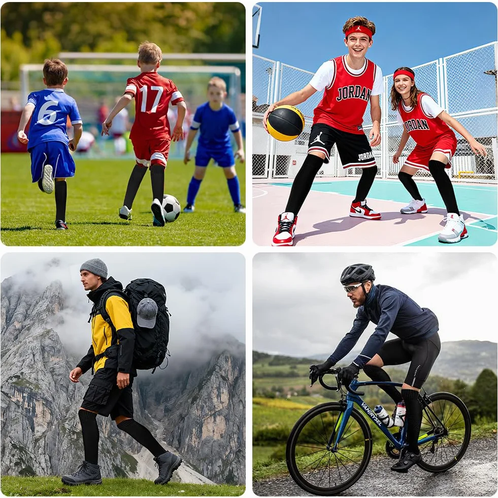 DiULi Calcetines de Futbol 2 Pares Medias Futbol Rojo y Azul Antipresion Compresion Socks Largos Deportivos
