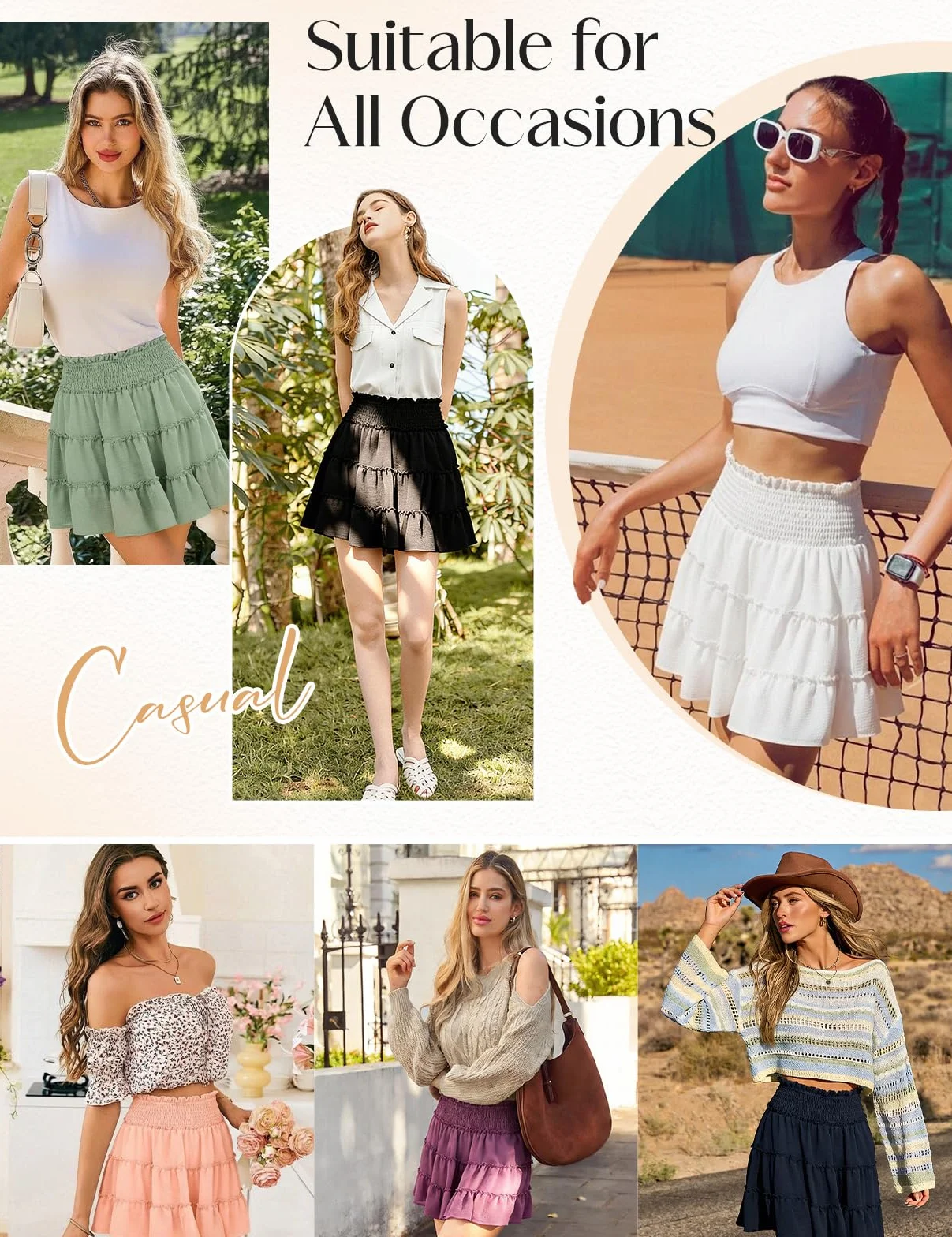 Faldas Mujer Verano Mini Cintura Alta Elástica Corta Falda de Playa con Short Forro
