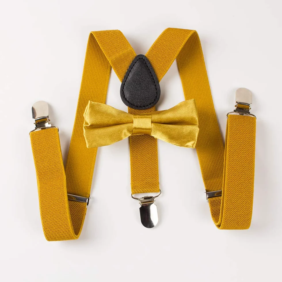SunTrader Clip-on Suspenders Elastic Y-Shape Adjustable with Bow Tie Set for Boys Girls