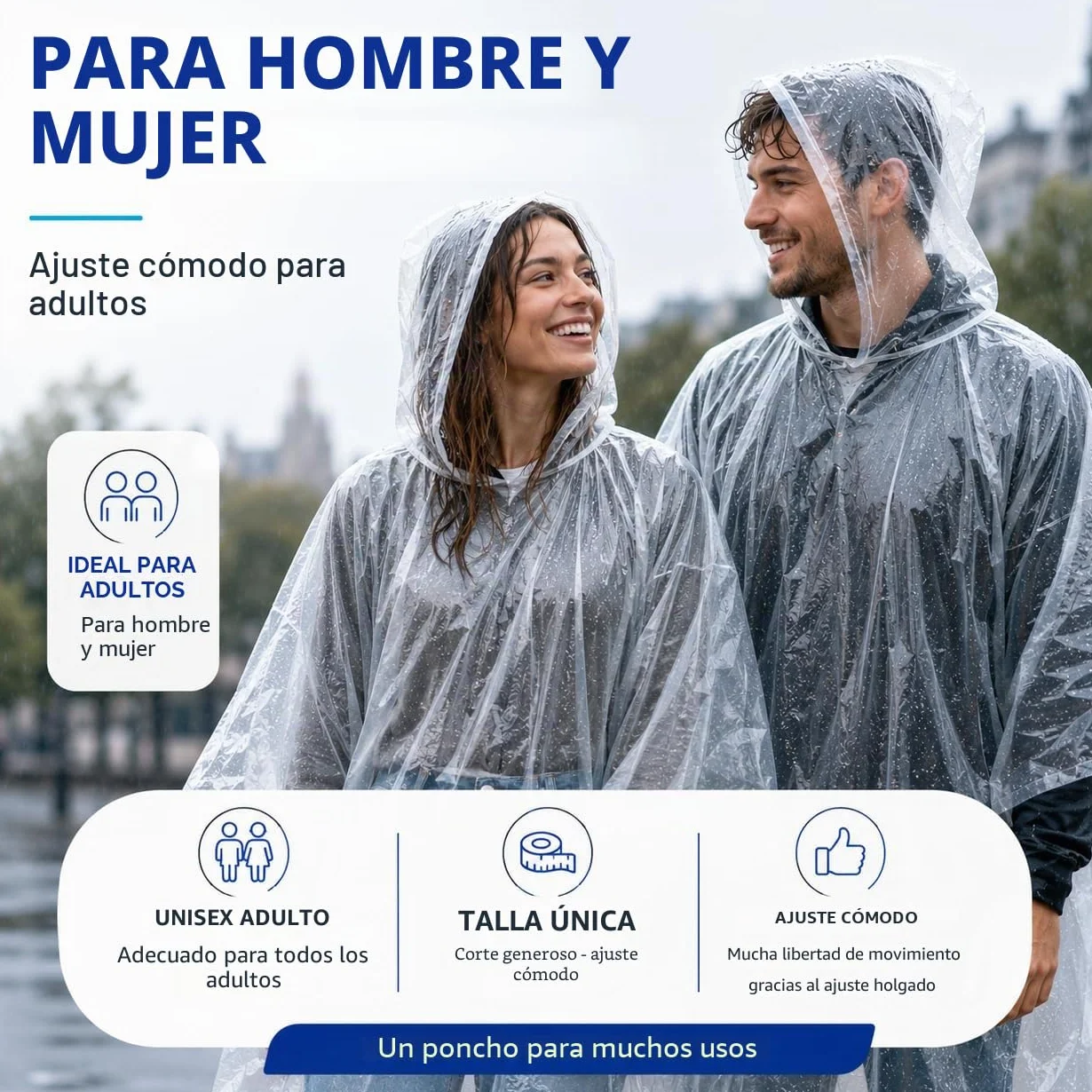 Travelfreund® Chubasquero Desechable Impermeable Transparente con Capucha Talla Única para Adultos