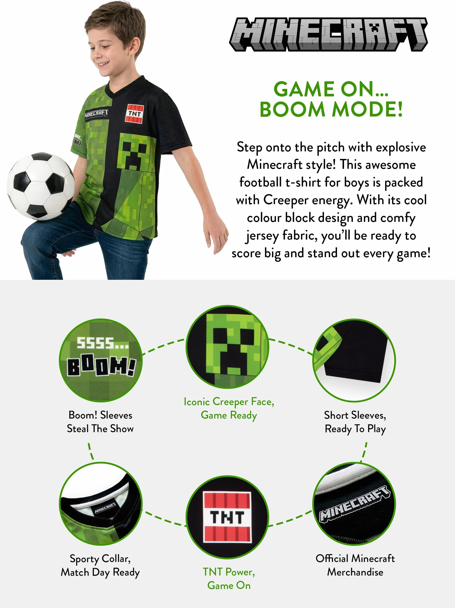 Minecraft Camiseta Fútbol Oversize Niño Creeper Ropa
