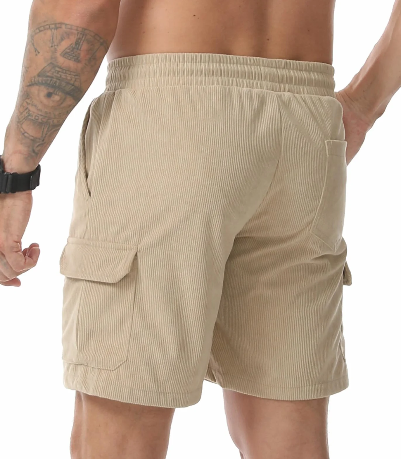Pantalones Cortos de Pana Cargo Hombre Bermuda con Bolsillos