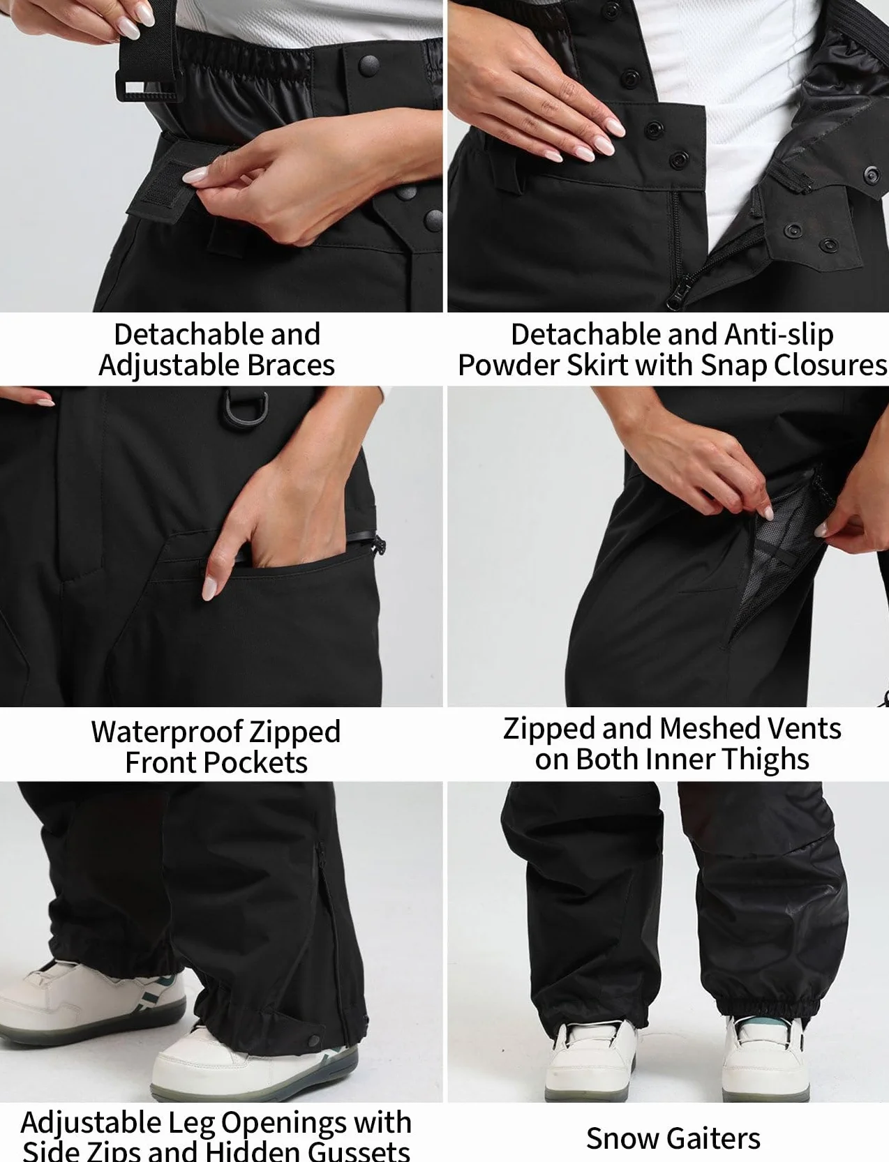 GSOU SNOW Conjunto de Chaqueta y Pantalones de Esquí Holgados Impermeable Antiviento Transpirable Aislante con Capucha