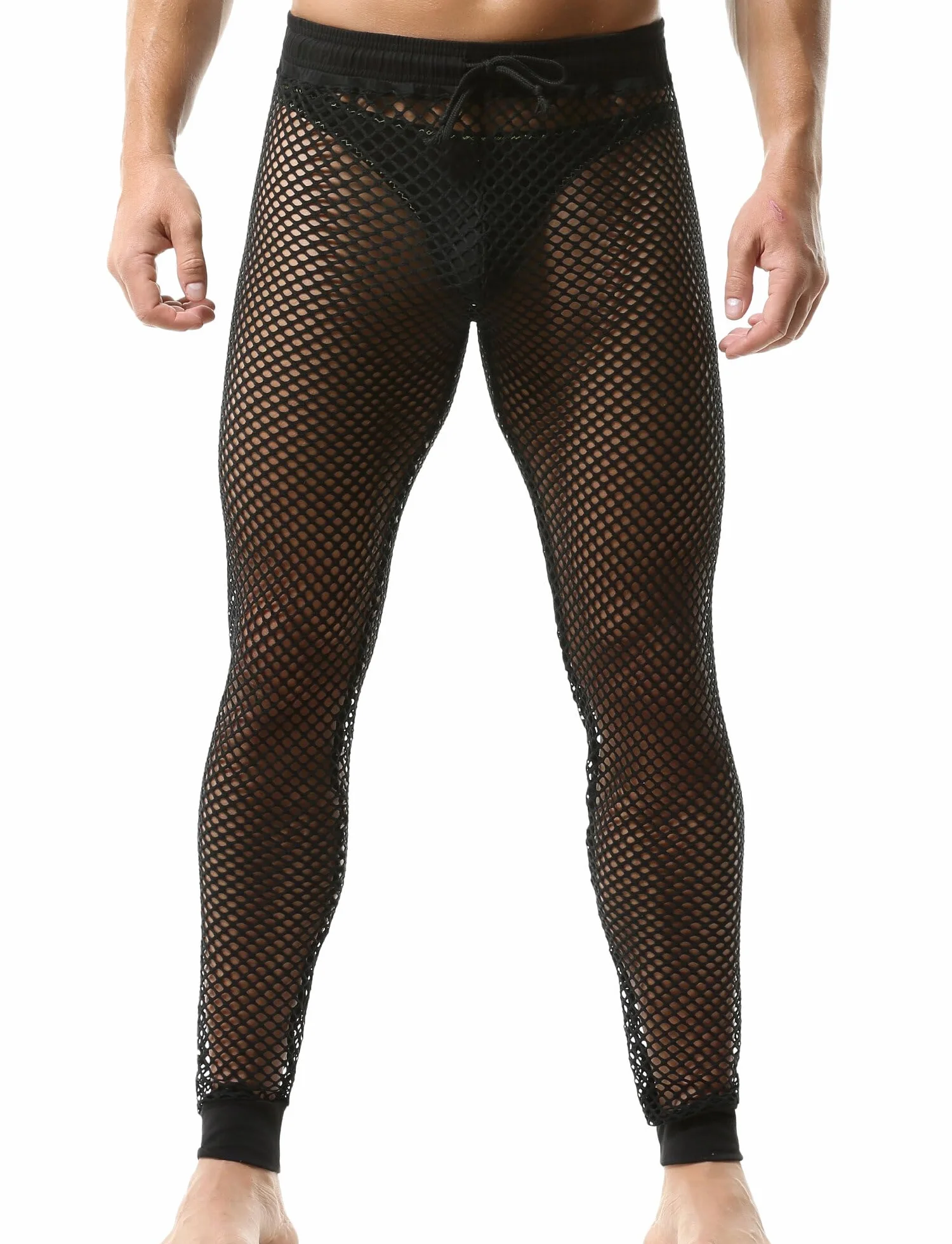 AIEOE Pantalones de malla para hombre, ropa interior de malla con cordón, cintura baja, ajuste muscular