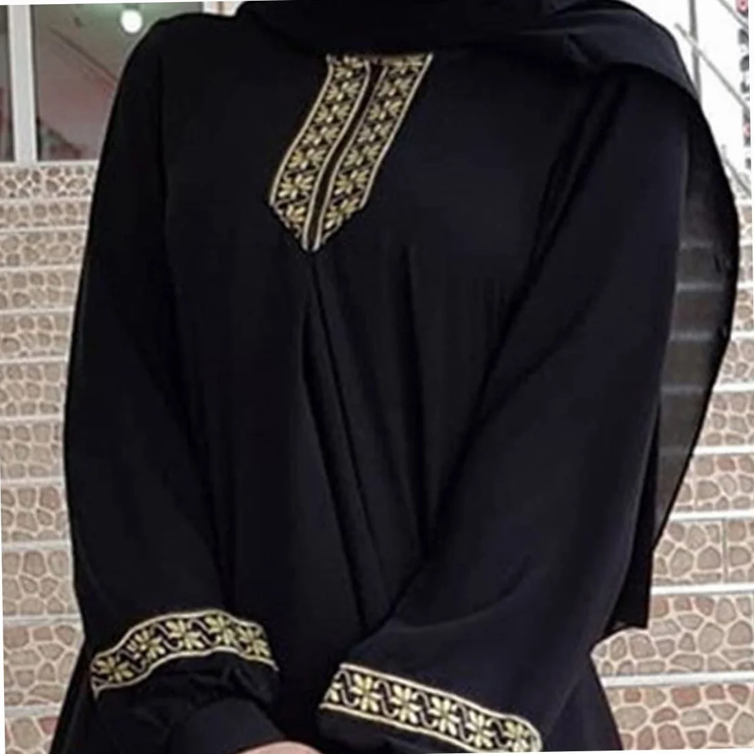 Vestido Musulmán Mujer Túnica Oración Lisa Ropa Islámica Estampada Ramadán Jilbab Negro M