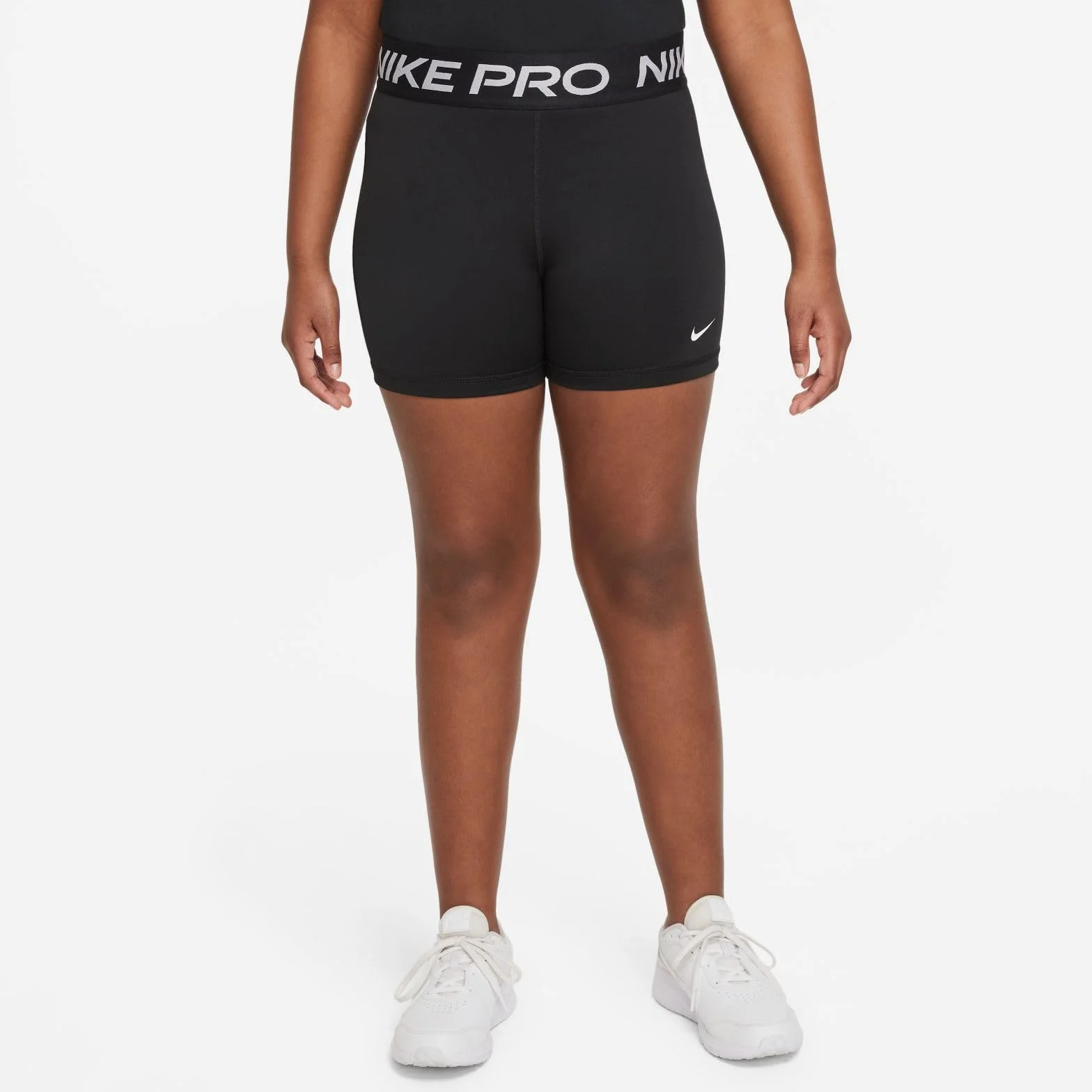 Nike Pro Dri-Fit Girl's Upper Thigh Length Tight Black/White DM8439-010 S+