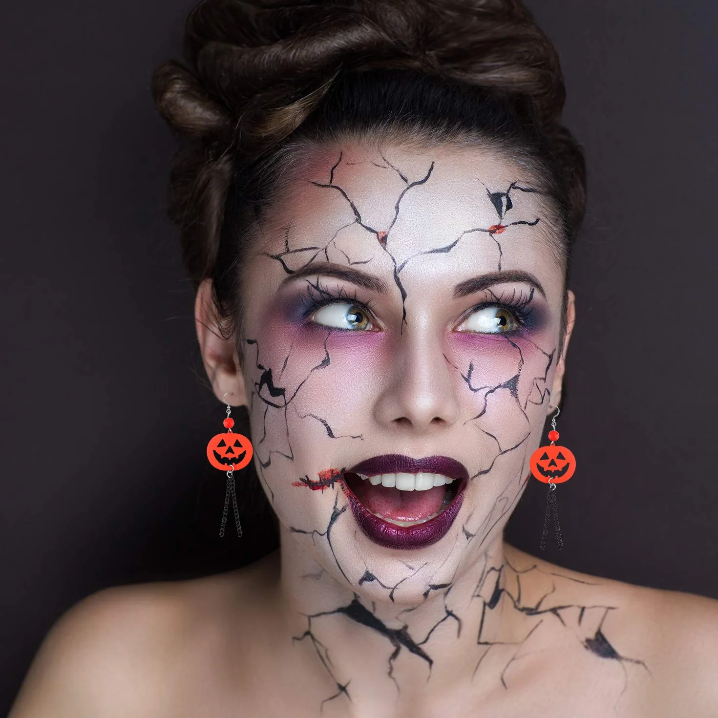Pendientes Halloween FEPITO 8 pares Conjunto Murciélago Calabaza Araña Fantasma Esqueleto Metal