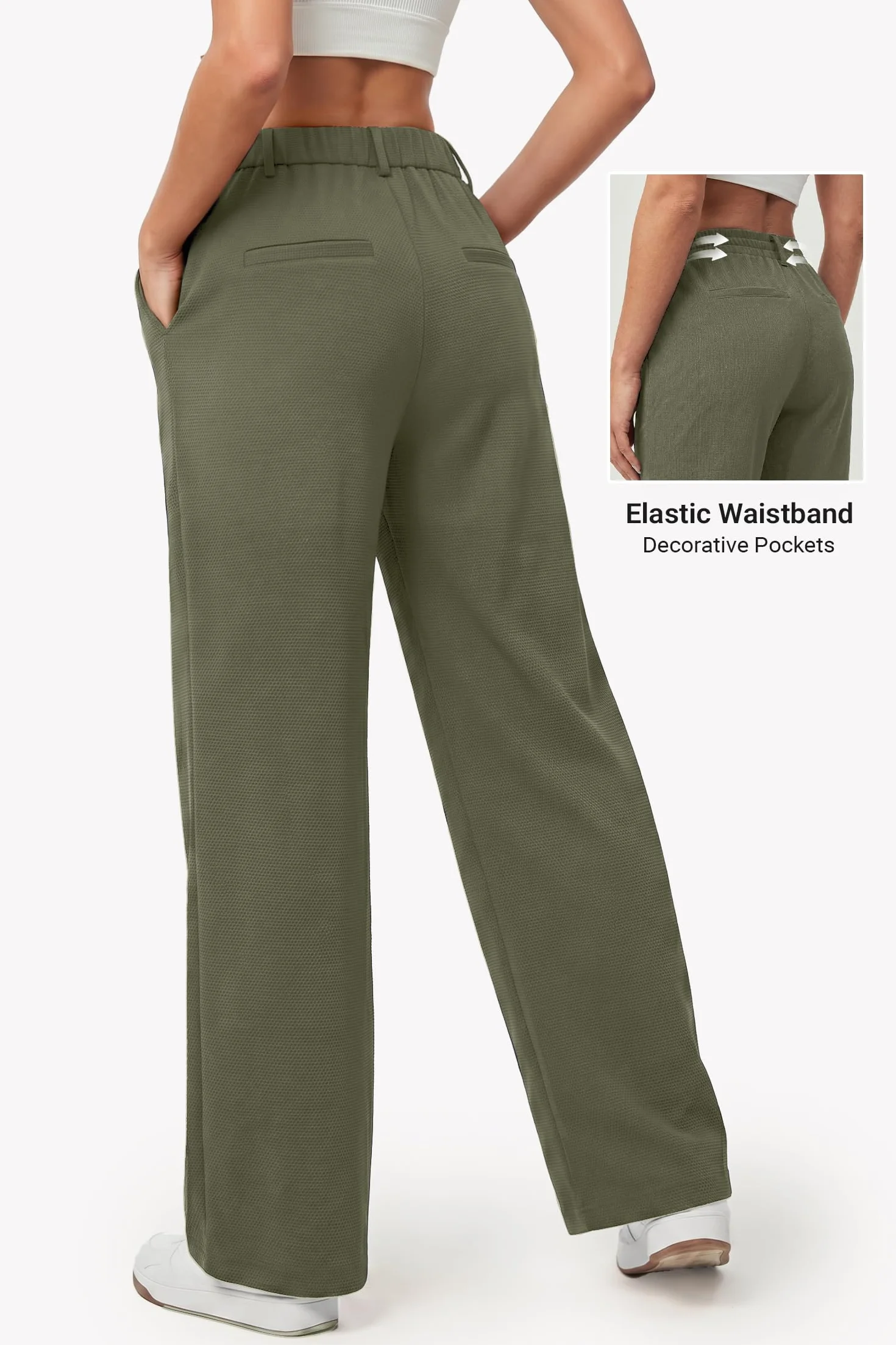 Enmain Pantalones Mujer Vestir Verano Cintura Alta Elástico Pierna Recta Ancha Antiarrugas Pantalon Palazzo Fluido Largo