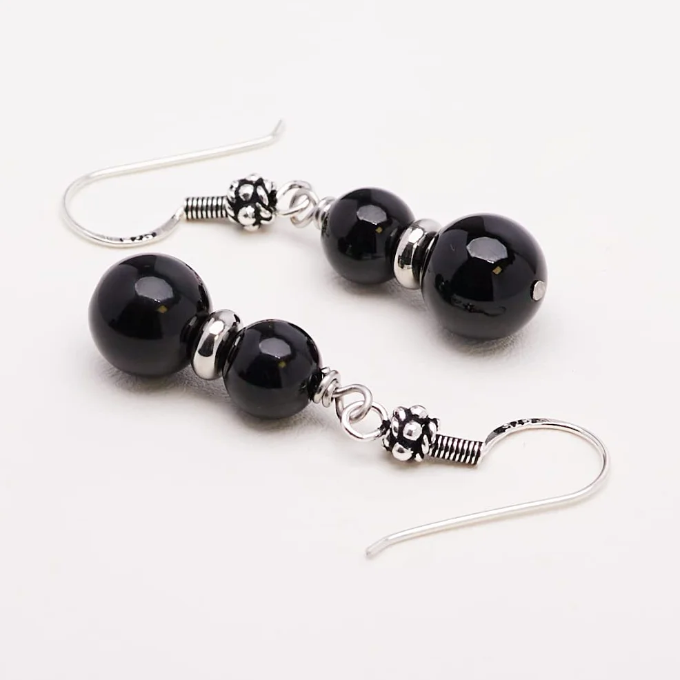 Pendientes colgantes de plata de ley con cuentas dobles de piedras preciosas naturales para mujer