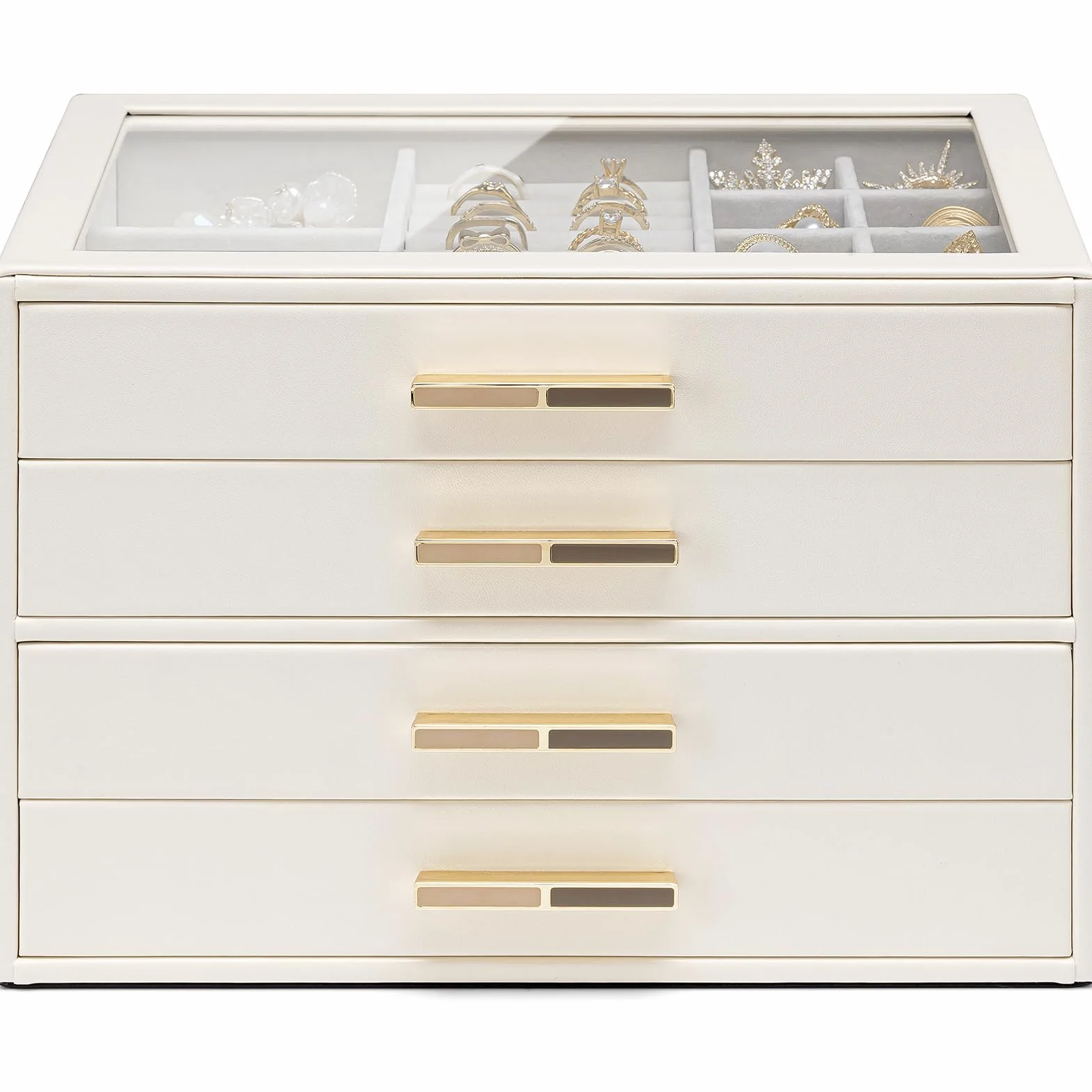 Vlando Joyero Grande Cinderella Plus con 4 Cajones y Tapa de Cristal Beige