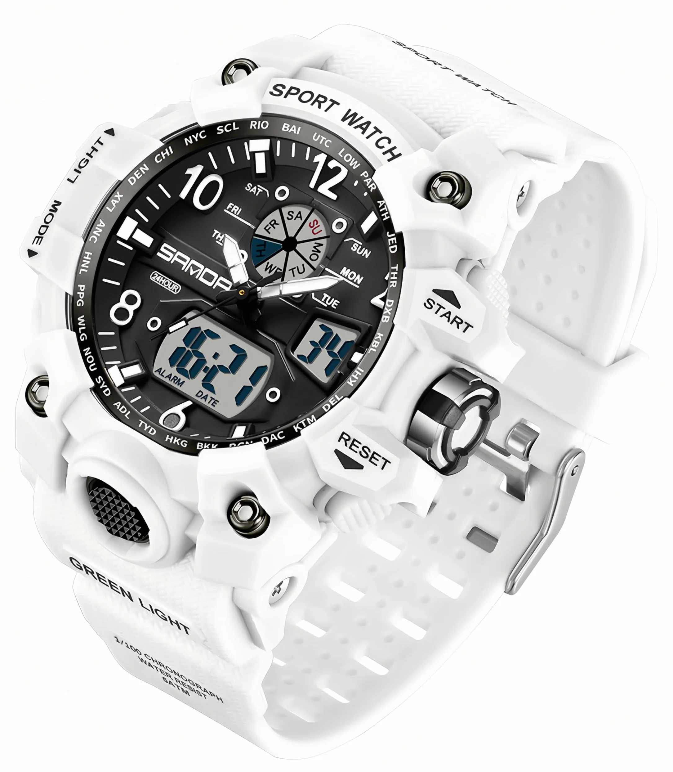 Gosasa Reloj deportivo digital para mujer, 5 ATM, resistente al agua, luz LED, esfera grande, analógico, multifuncional, reloj de pulsera con alarma, cronómetro, calendario, timbre por hora