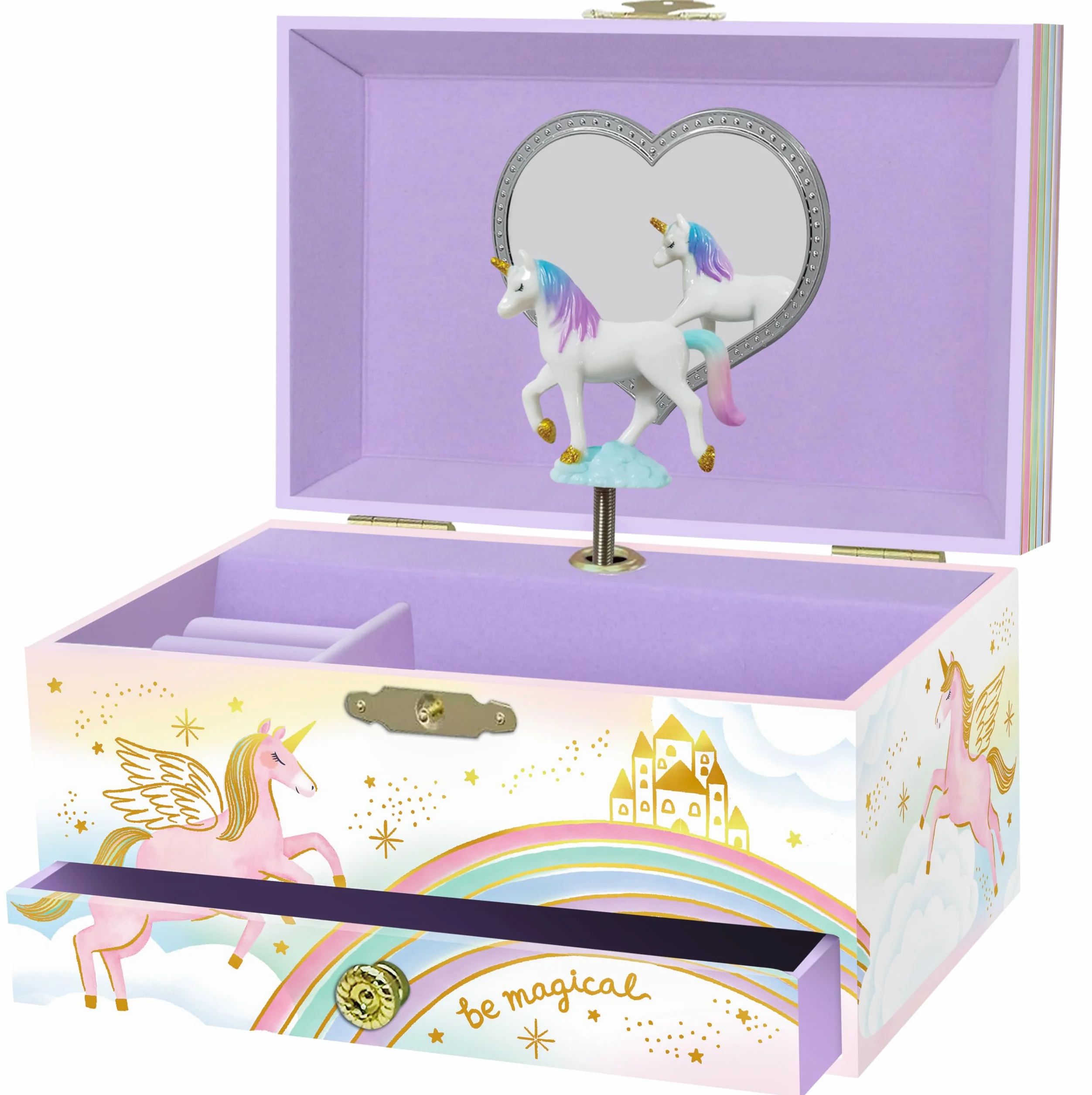 Giggle & Honey Joyero Musical de Unicornio para Niñas - Unicornio Bailarín con Espejo, Regalo de Cumpleaños 3-10