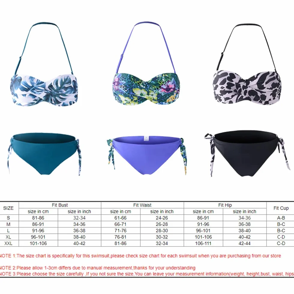 CheChury Bikini Mujer Traje de baño Bandeau Brasileño Cintura Alta con Impresión Relleno