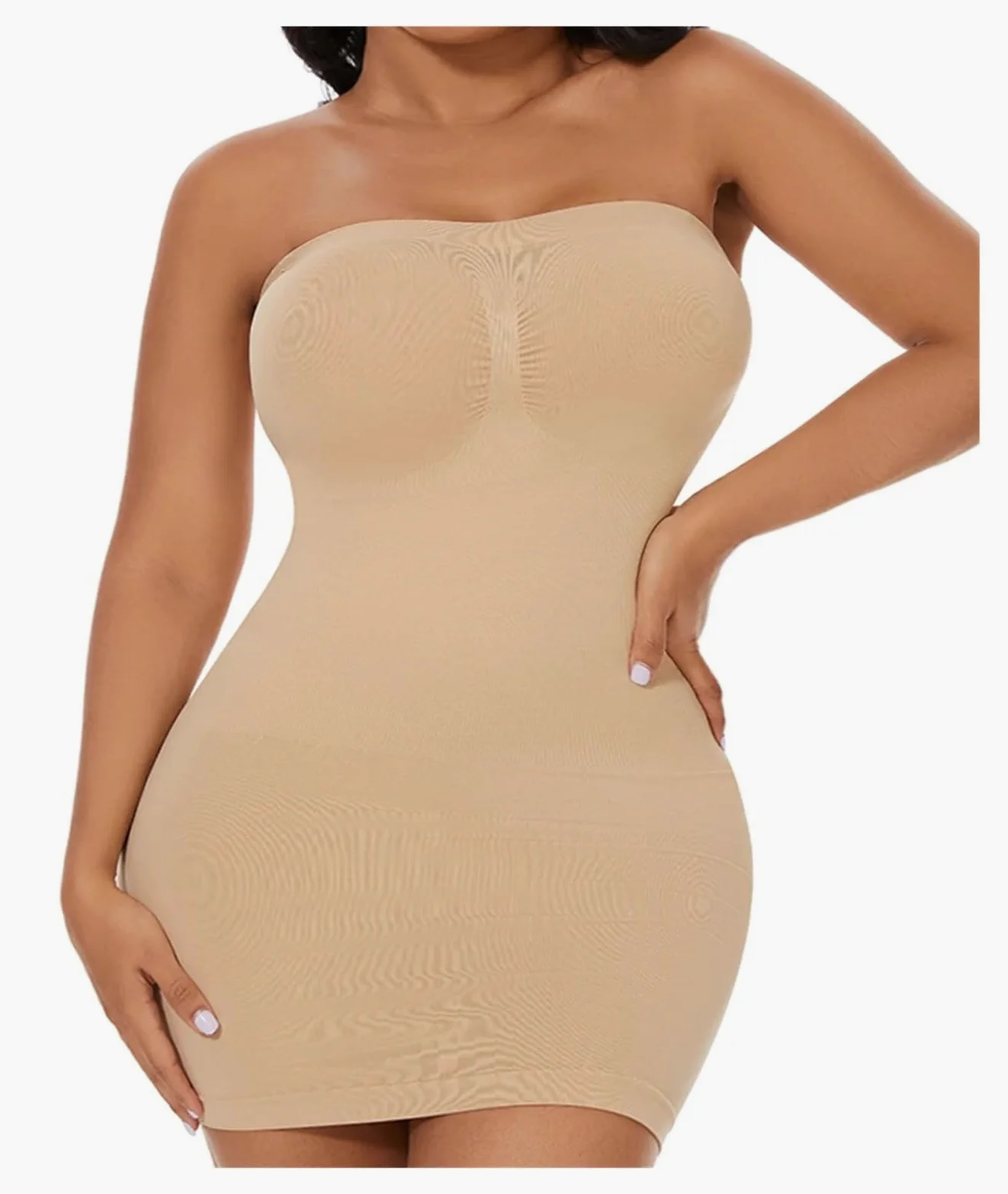 HLTYGWX Vestidos de Control Fajas sin Tirantes para Mujer Slips completos para Debajo de los Vestidos Contracción del Vientre Invisible Control de la Barriga Vestido Corporal Adelgazante (Beige, S)