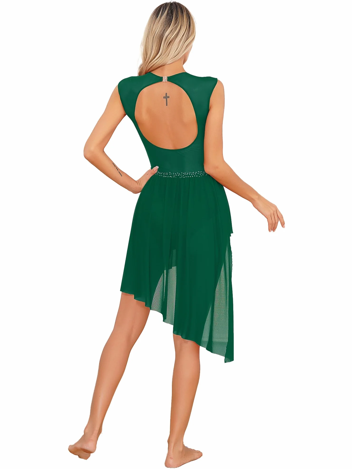 Vestido de Patinaje Mujer Maillot Artístico con Falda sin Mangas Brillante