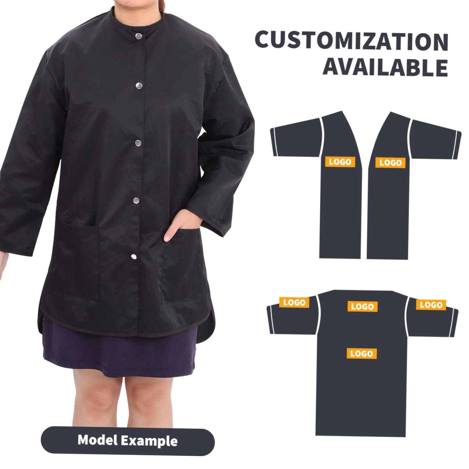 FOMIYES Vestido de Trabajo Manga Larga Negro para Salón de Belleza