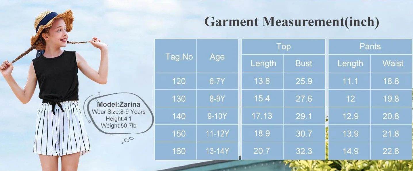 Arshiner Niñas Conjuntos Camiseta de Tirantes y Pantalón Corto Conjuntos de ropa Verano Moda casual Camisetas sin mangas Conjunto para niña 6-14 años